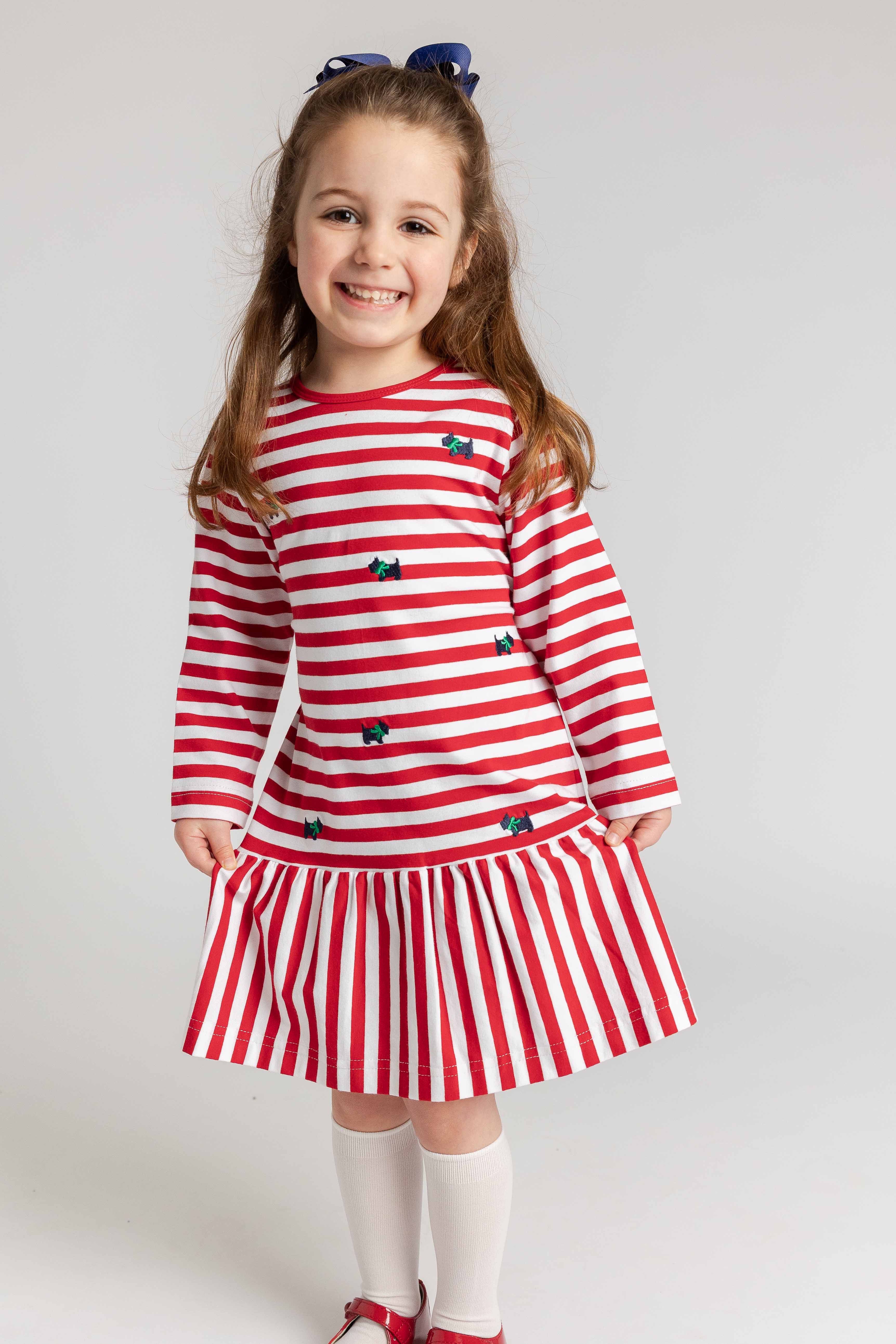 Stripe Knit Dress with Embroidered Scotty Dogs