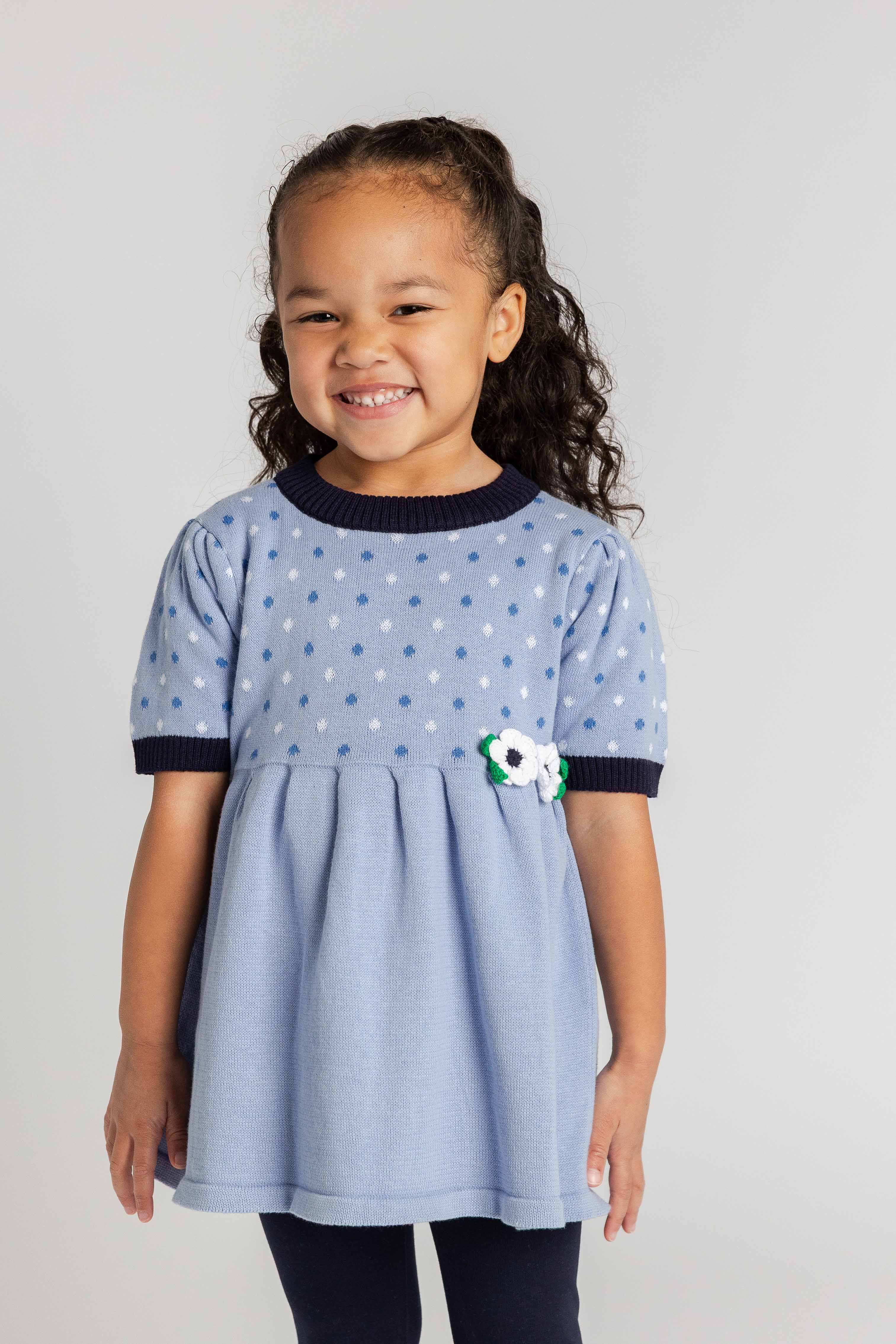 Polka Dot Sweater Tunic Set with Flowers