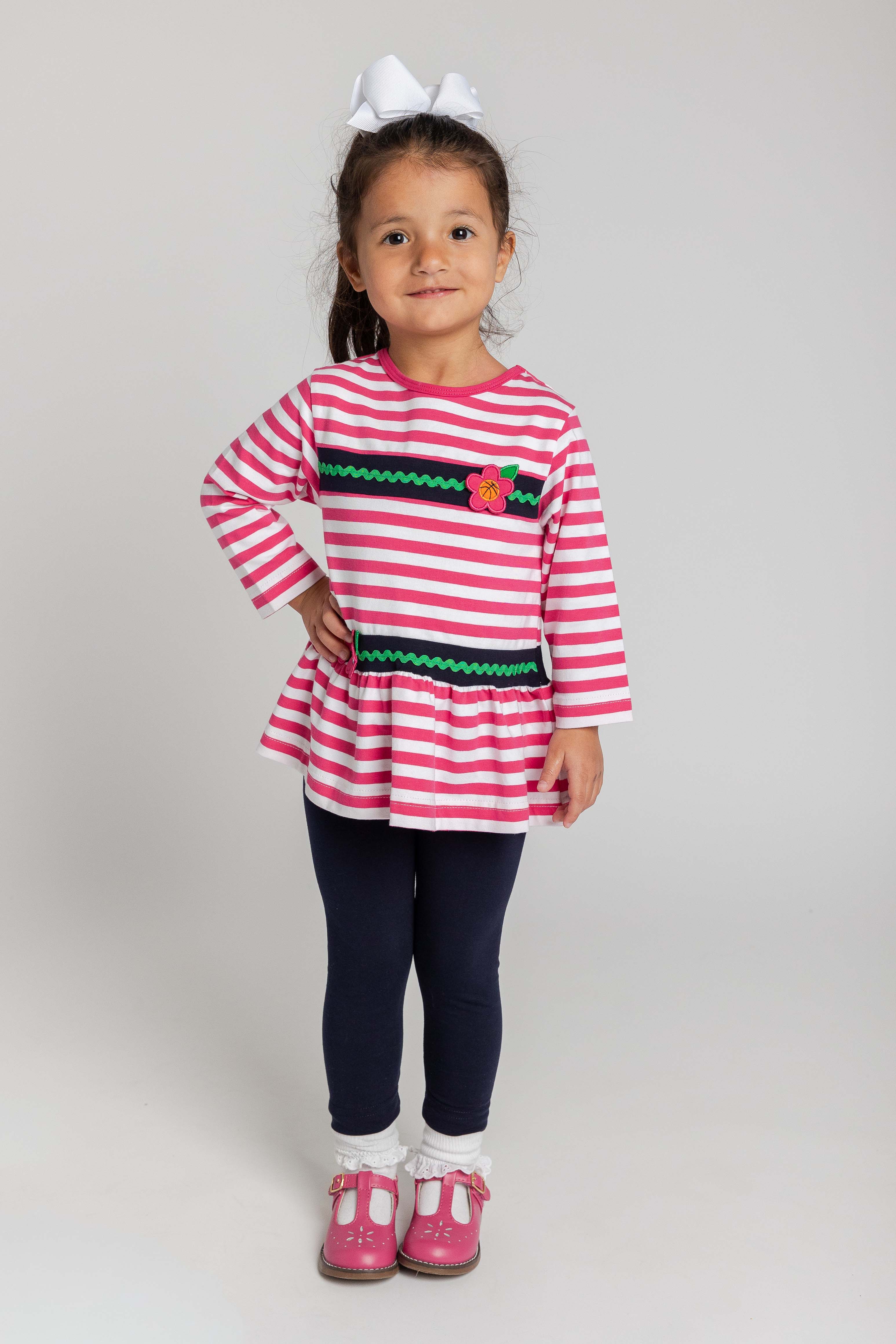 Stripe Knit Tunic Set with Sport Flowers