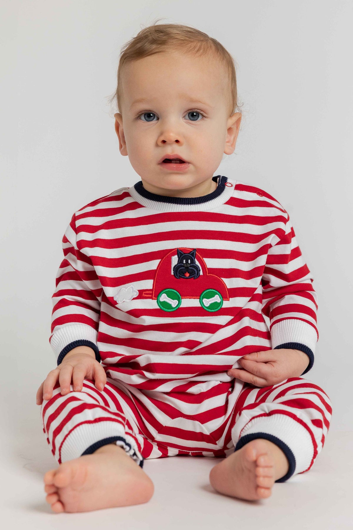 Stripe Knit Longall with Scotty Dog In Car
