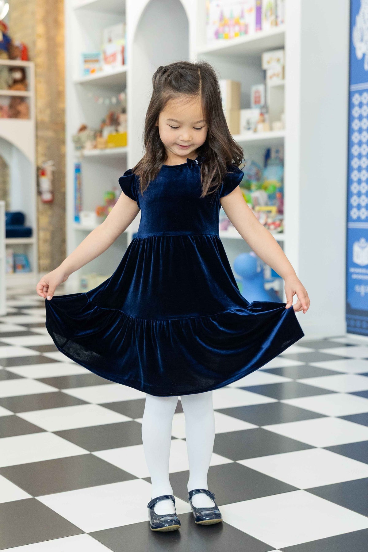 Stretch Velvet Dress with Tulip Sleeves
