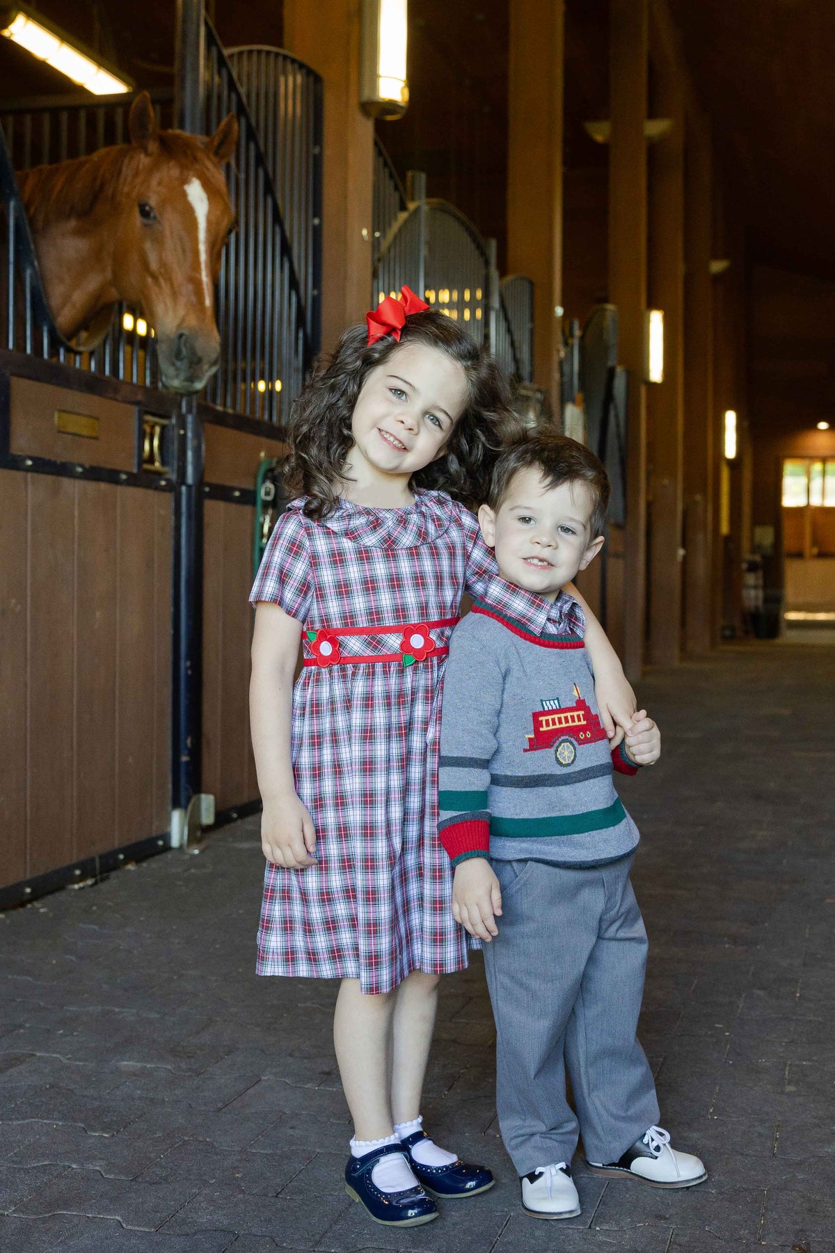 Plaid Dress with Neck Ruffle