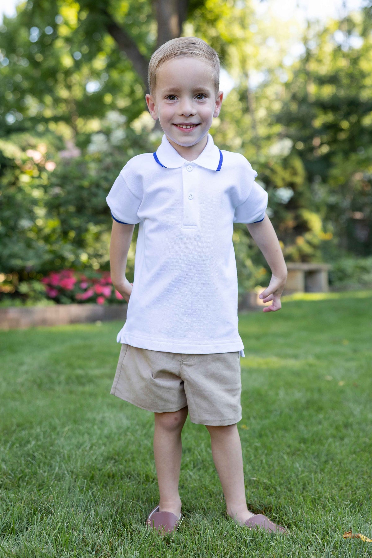 White Polo Shirt With Royal Tipping