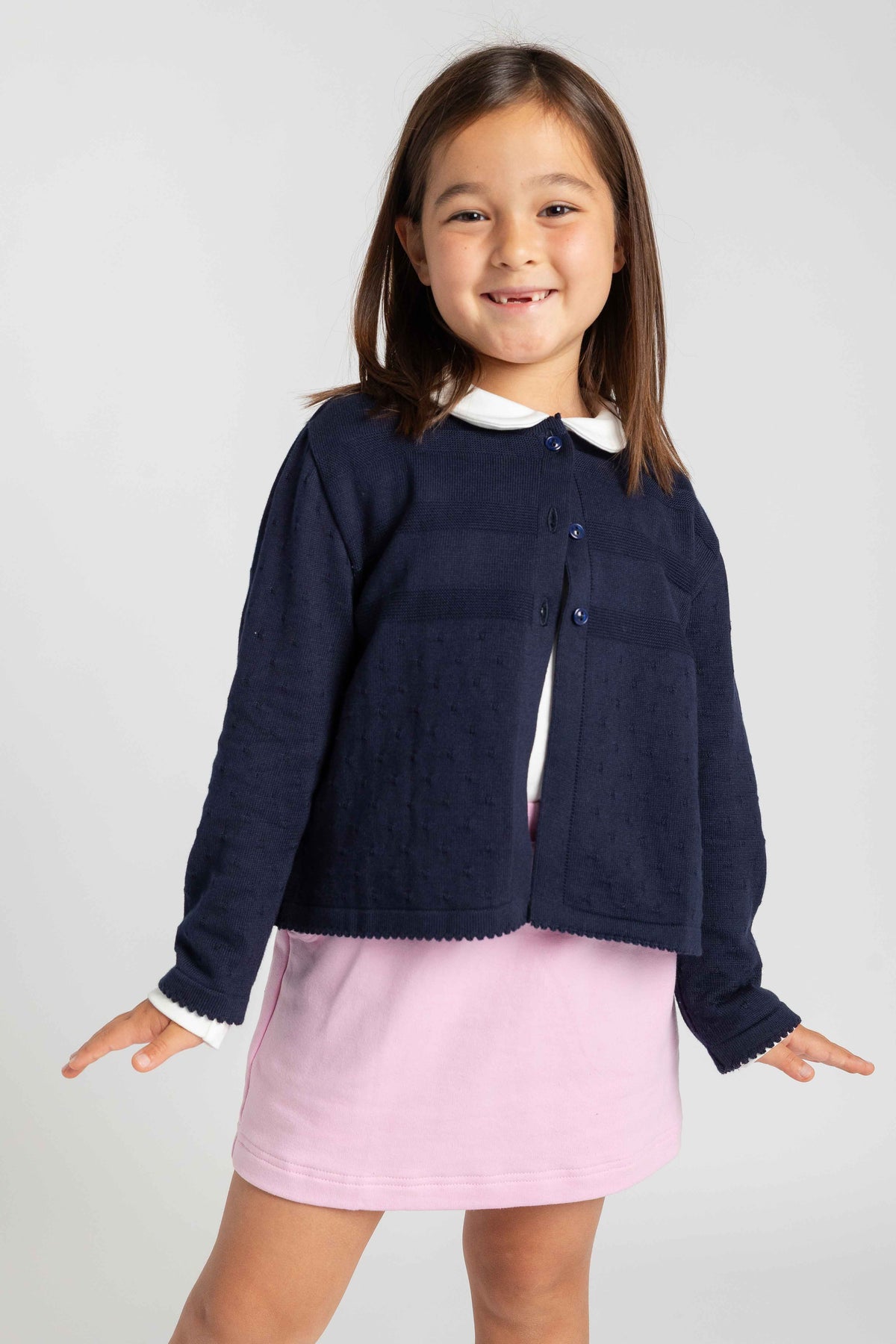 Navy Three Button Cardigan Sweater