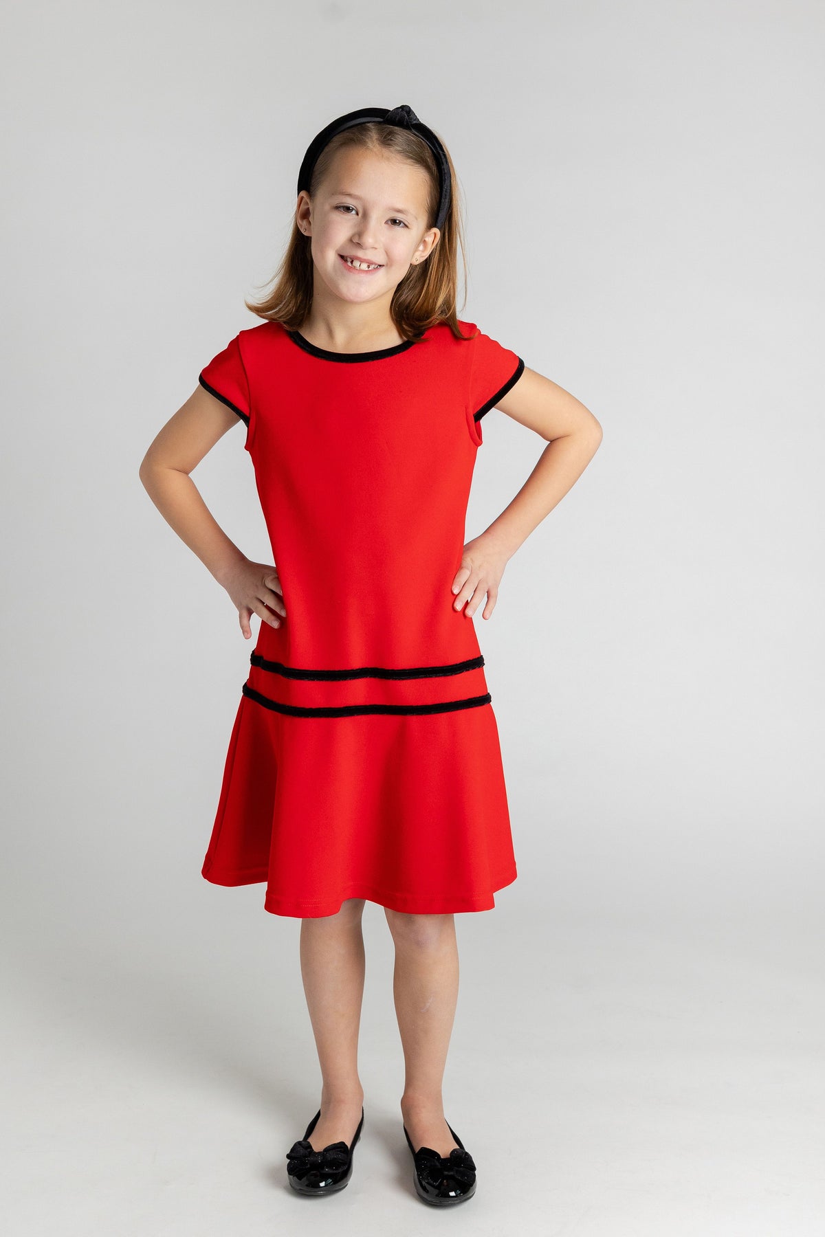 Crepe Knit Dress With Velvet Trim