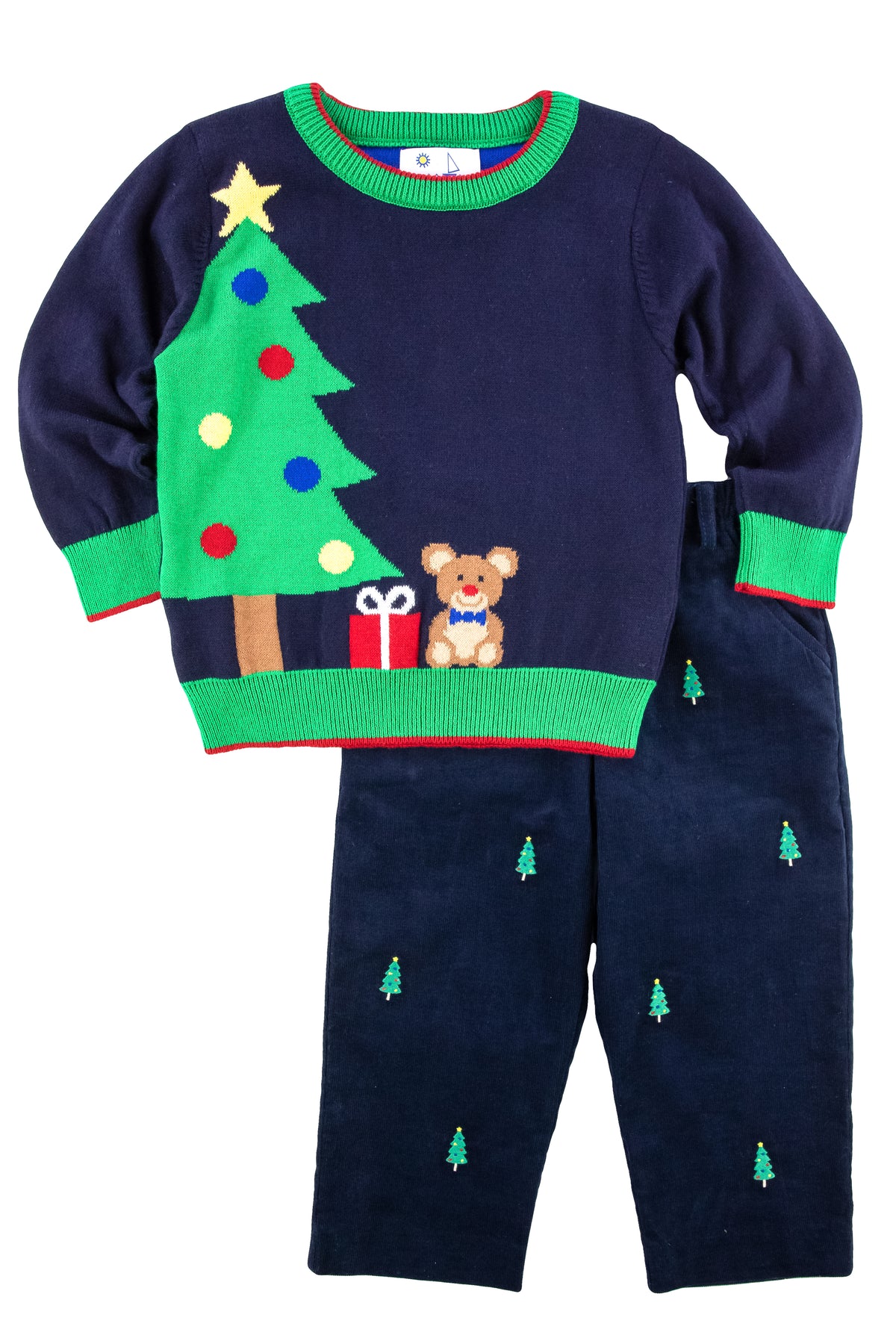 Corduroy Fake Fly Pants with Christmas Trees