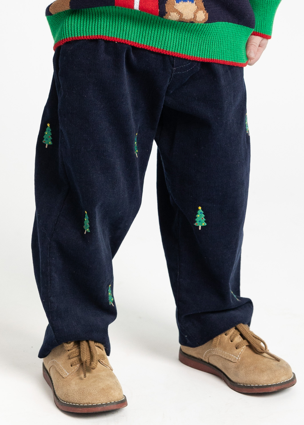 Corduroy Fake Fly Pants with Christmas Trees