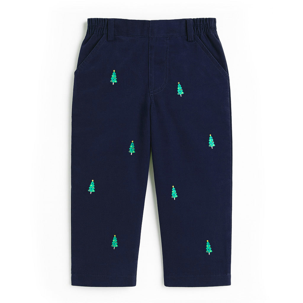 Corduroy Fake Fly Pants with Christmas Trees