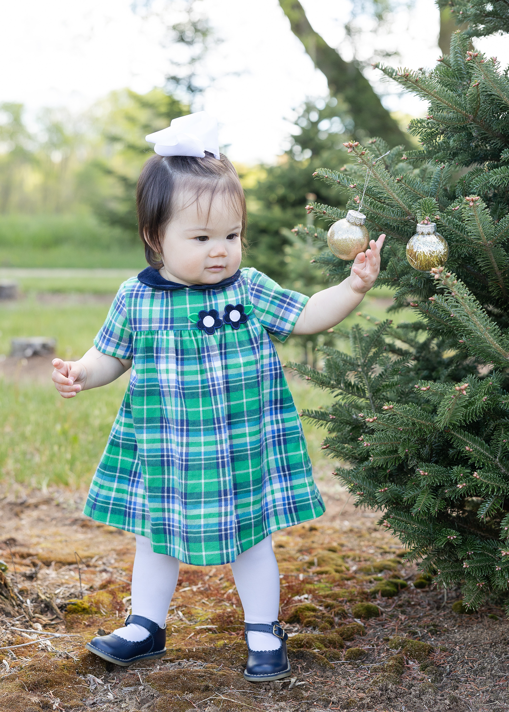 Plaid Dress With Shirring And Flowers