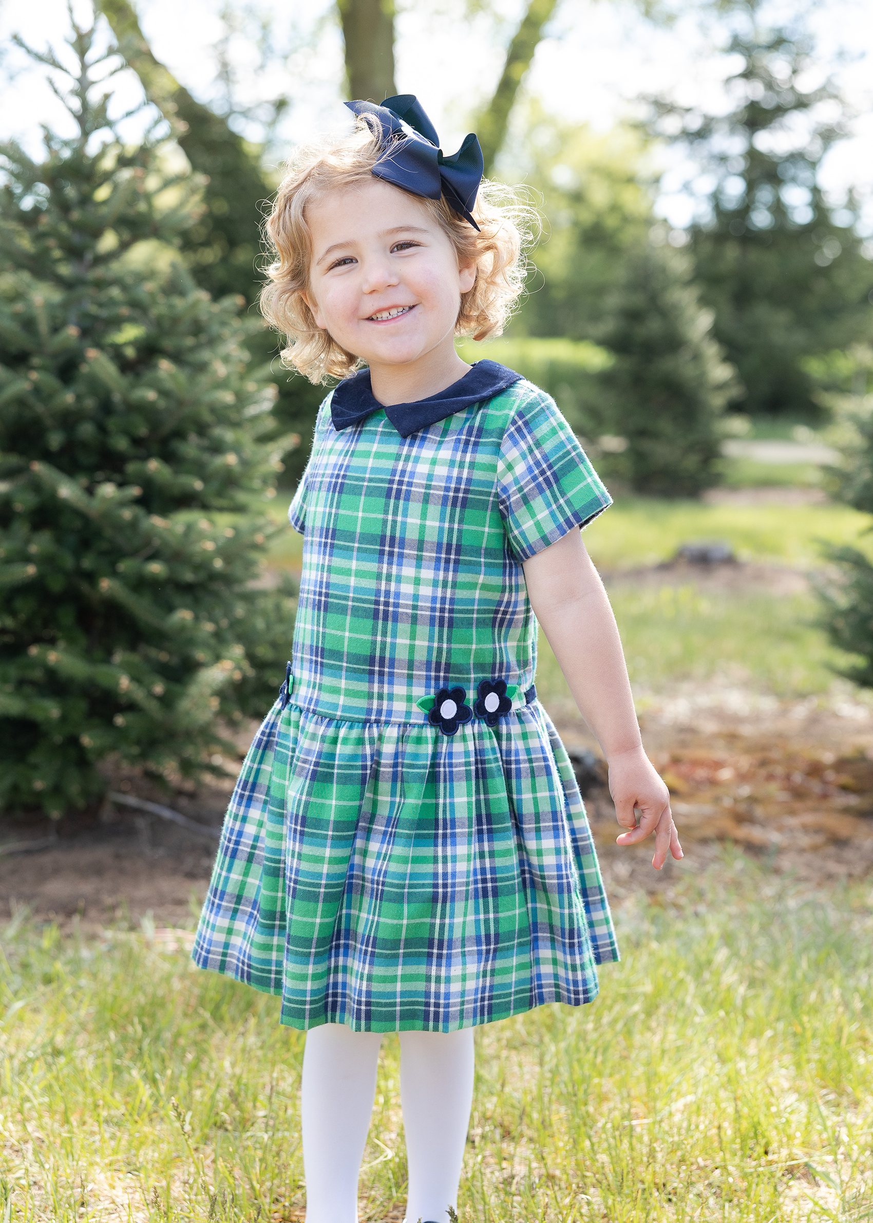 Short Sleeve Plaid Dress With Flowers