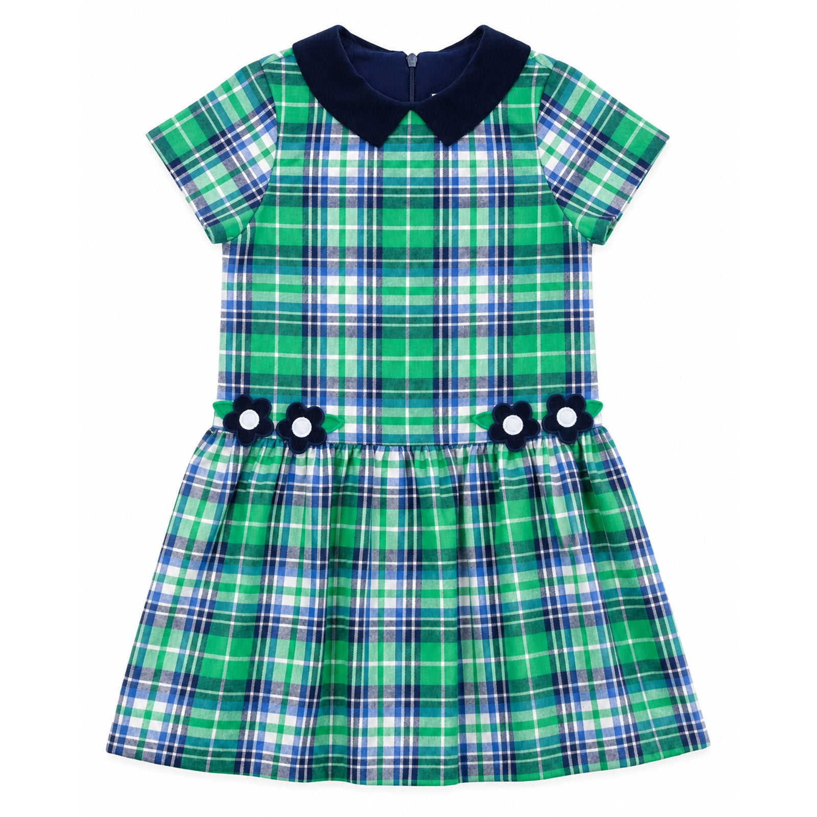Short Sleeve Plaid Dress With Flowers