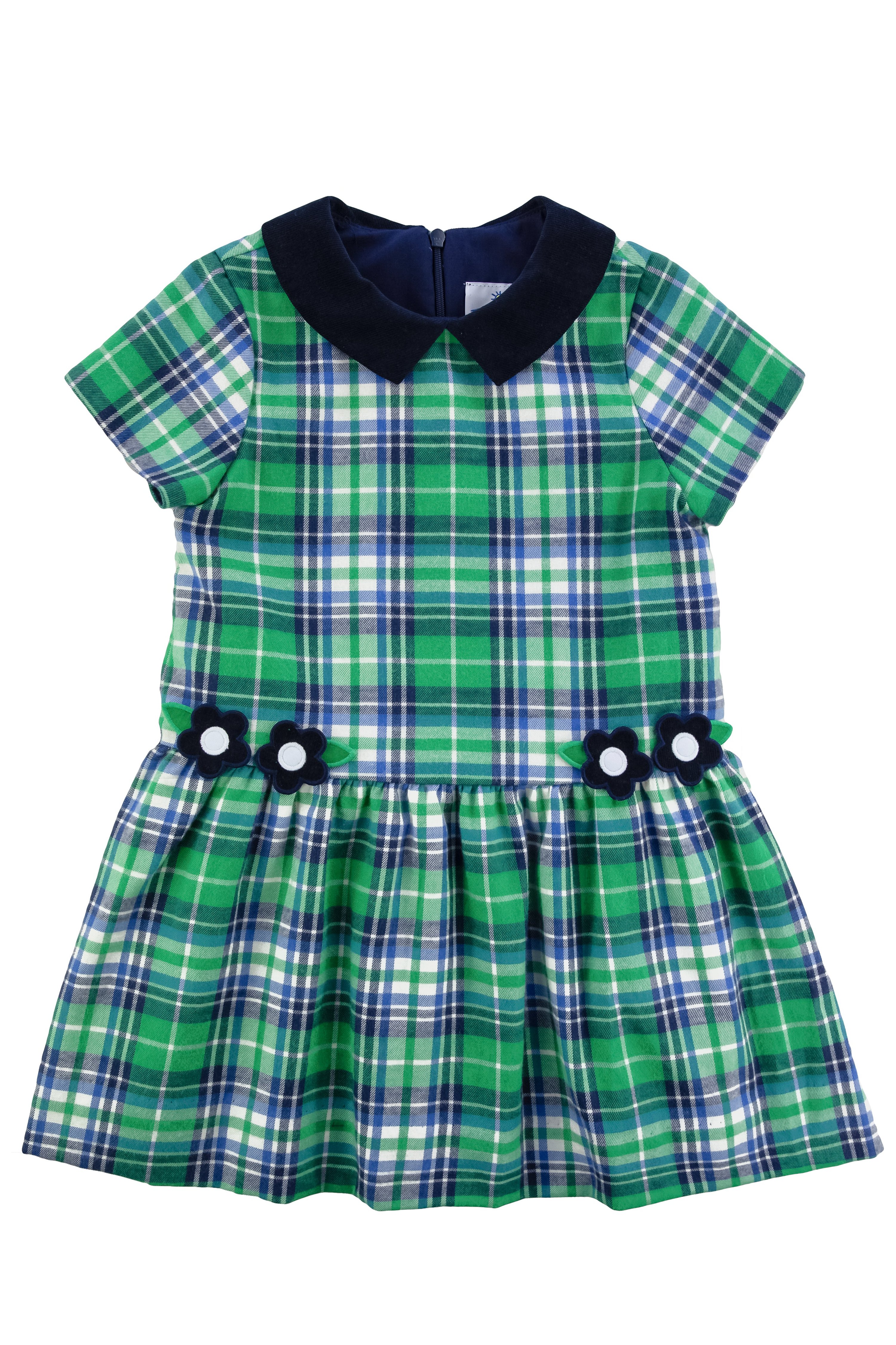 Short Sleeve Plaid Dress With Flowers