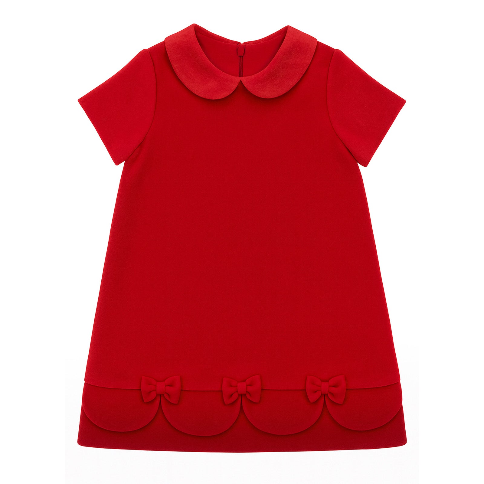 Velvet Dress With Scallop Hem And Bows