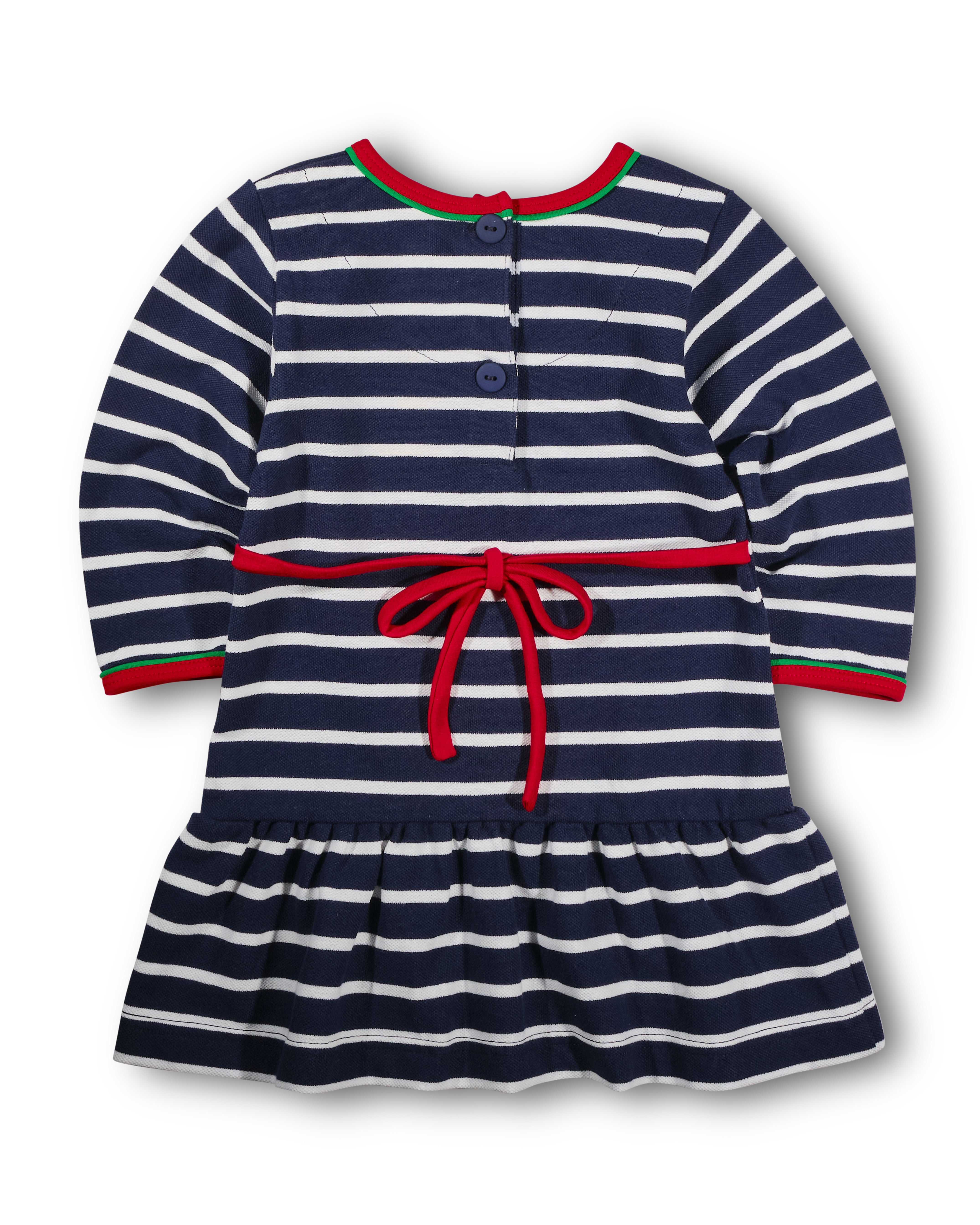 Stripe Knit Dress With Embroidered Holly