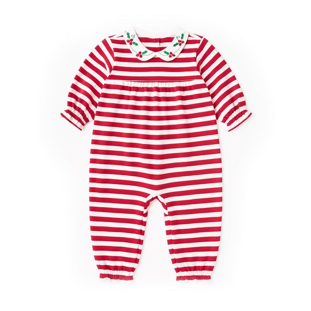 Stripe Knit Longall With Embroidered Holly