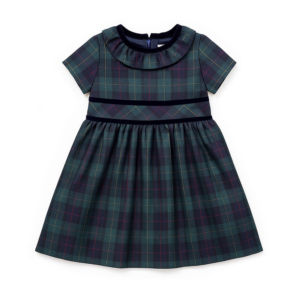 Plaid Dress With Neck Ruffle