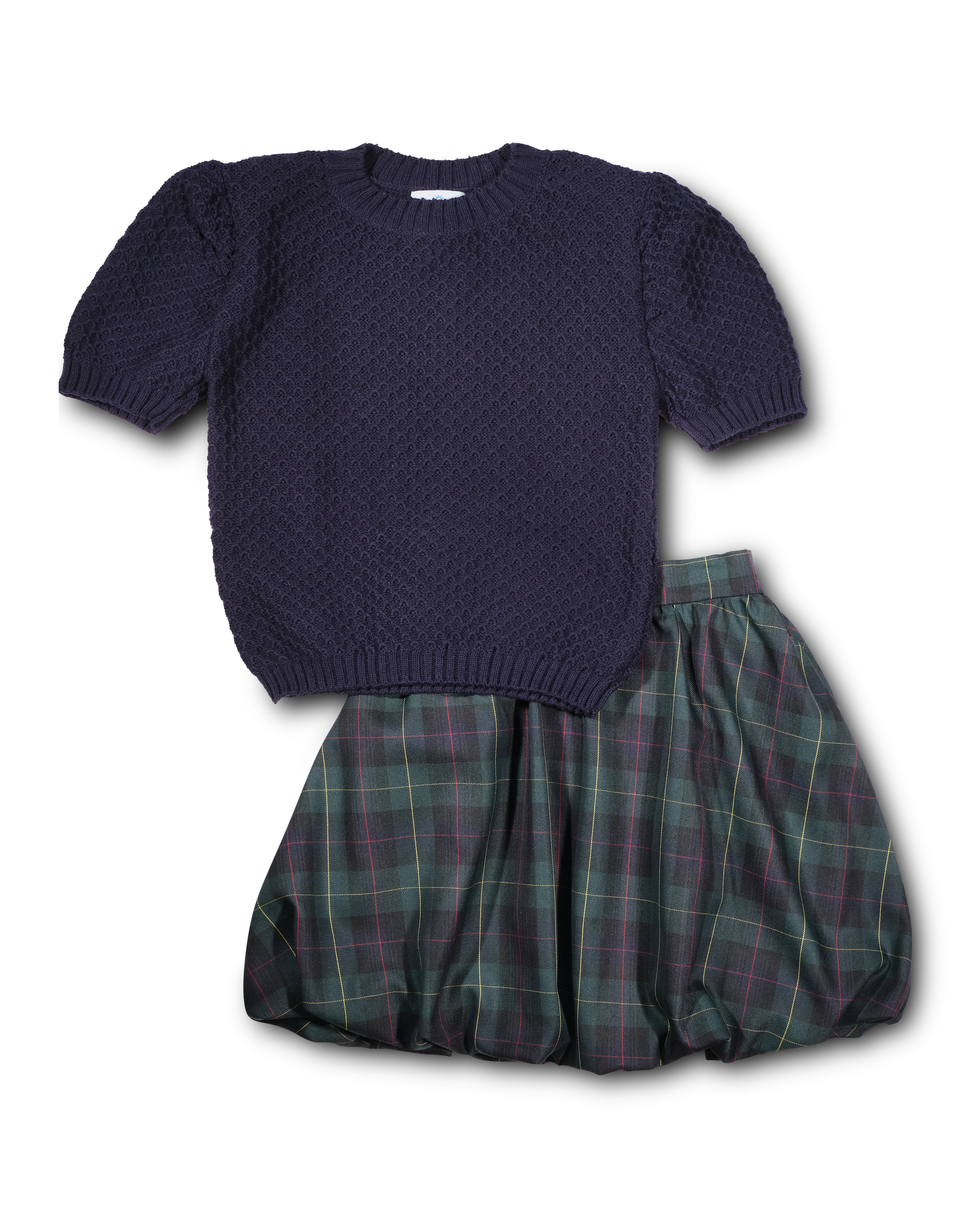 Navy Short Sleeve Sweater with Puff Sleeves