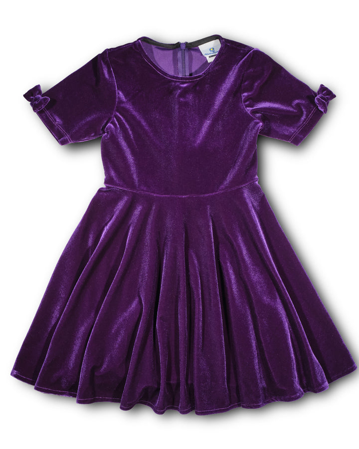 【etoll】Velour rosette flare dress Stretch Velvet Dress With Sleeve Bows – Florence Eiseman