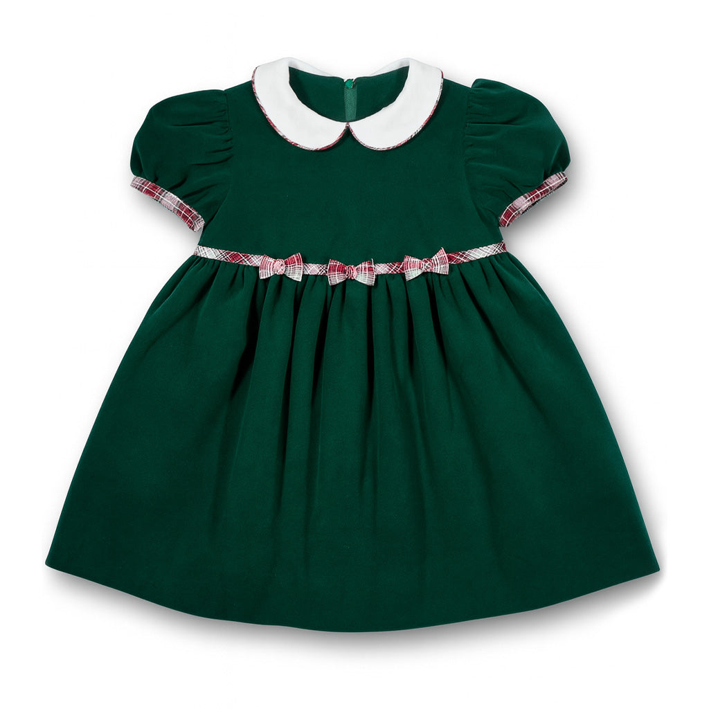 Velvet Waist Dress With Plaid Bows