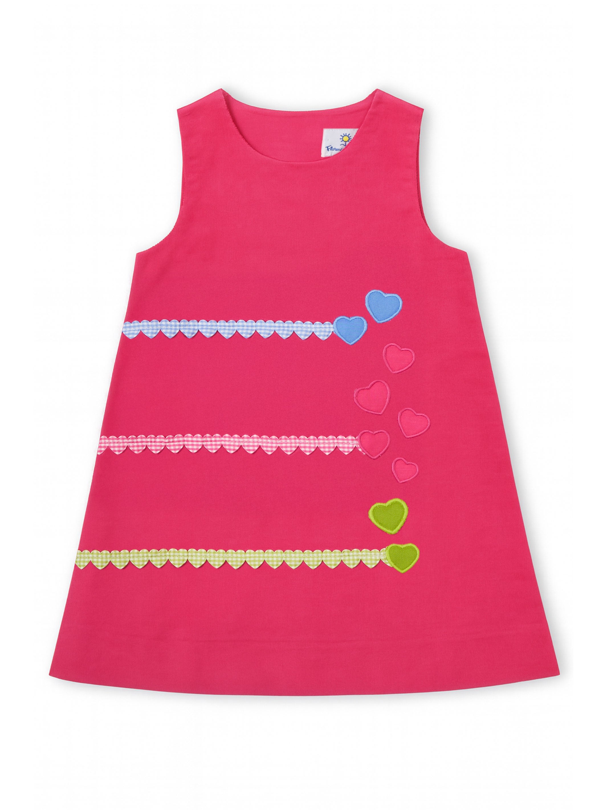 Pink dress with heart patterns on a white background