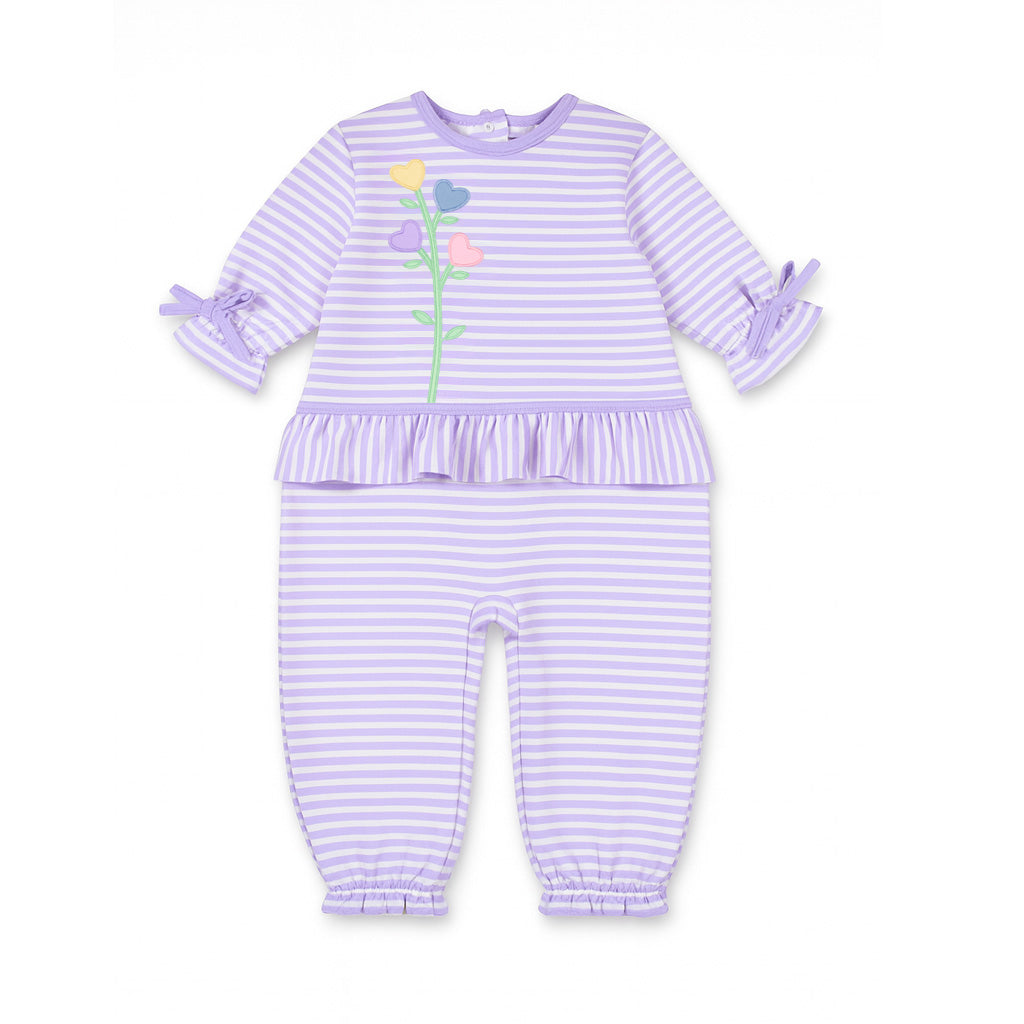 Stripe Knit Longall With Heart Flowers