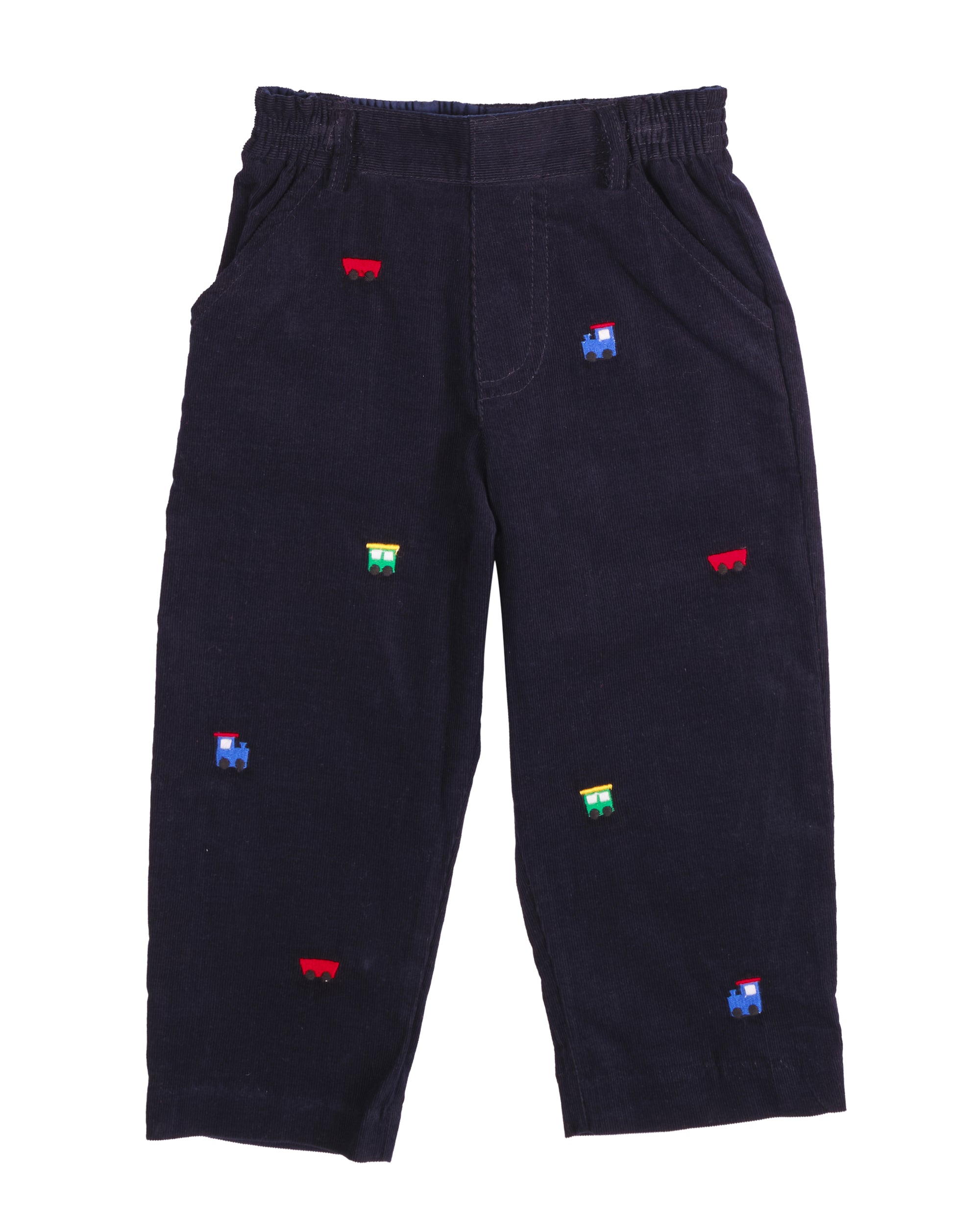Corduroy Fake Fly Pants with Allover Embroidery