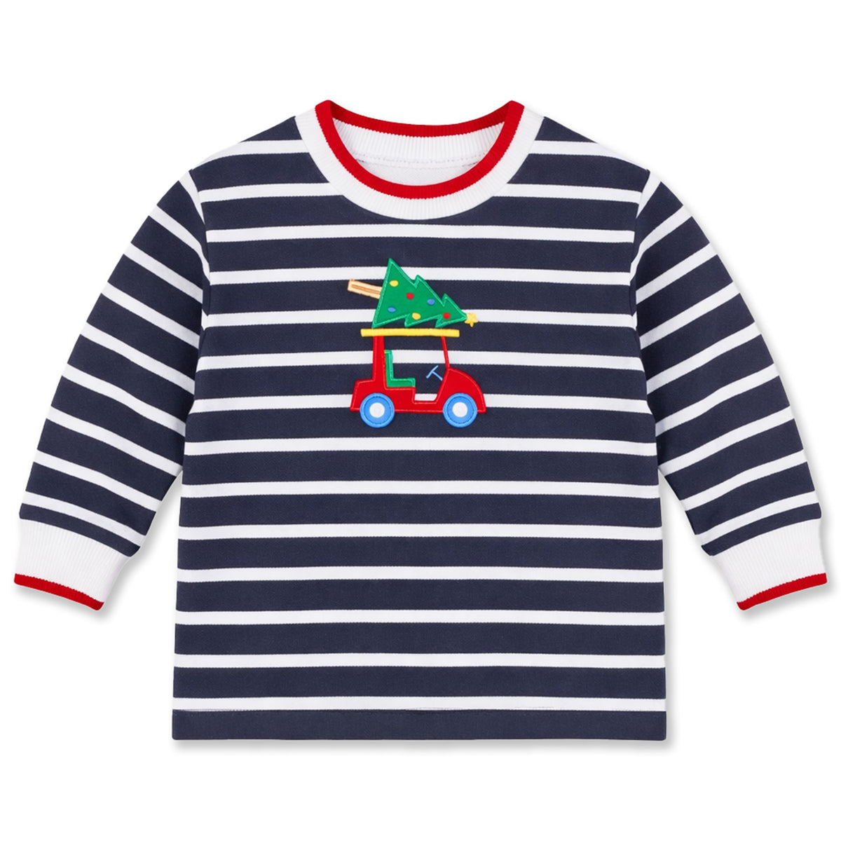 Stripe Knit Shirt with Golf Cart & Christmas Tree