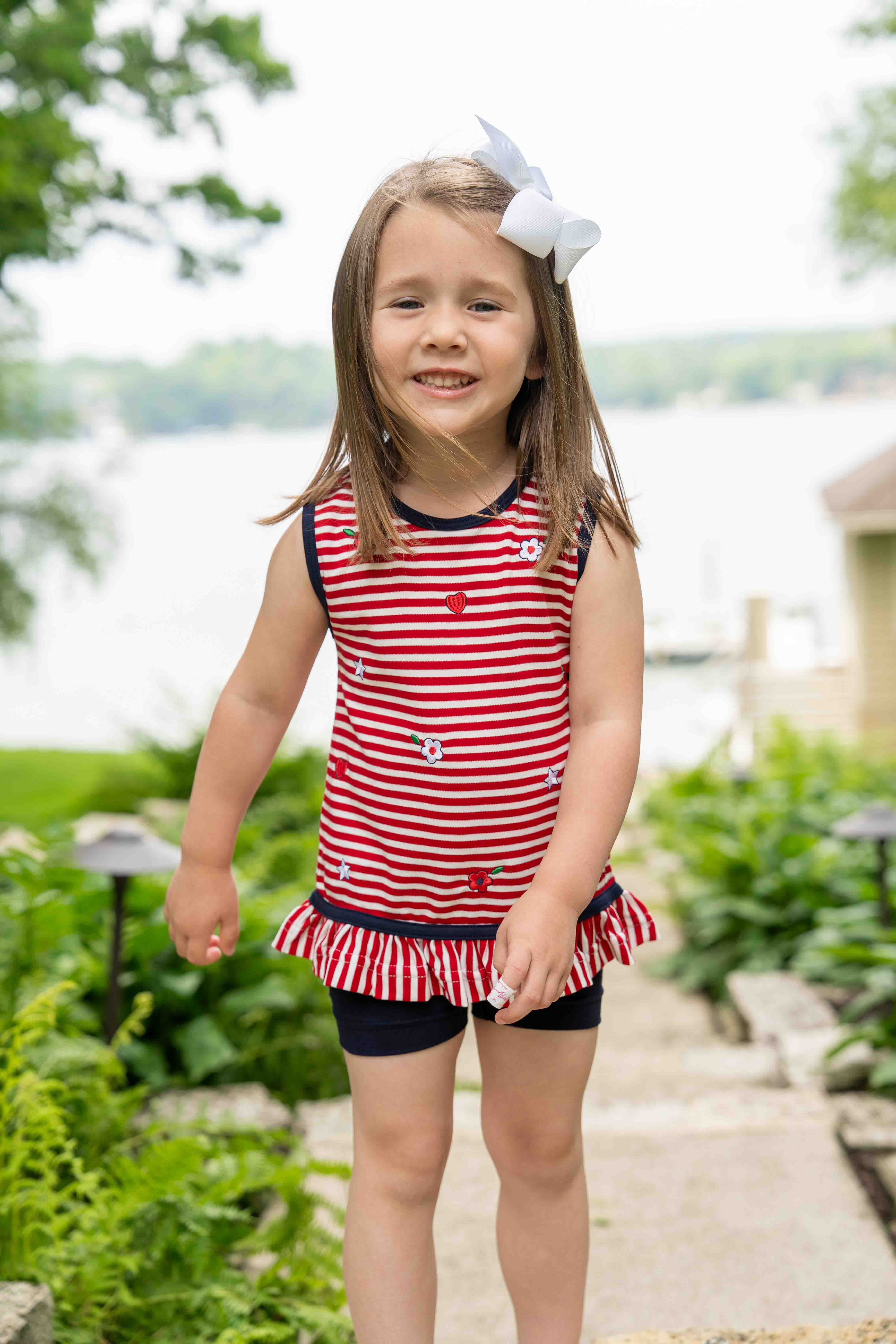 Stripe Knit Short Set With Emb Hearts, Stars, Flowers