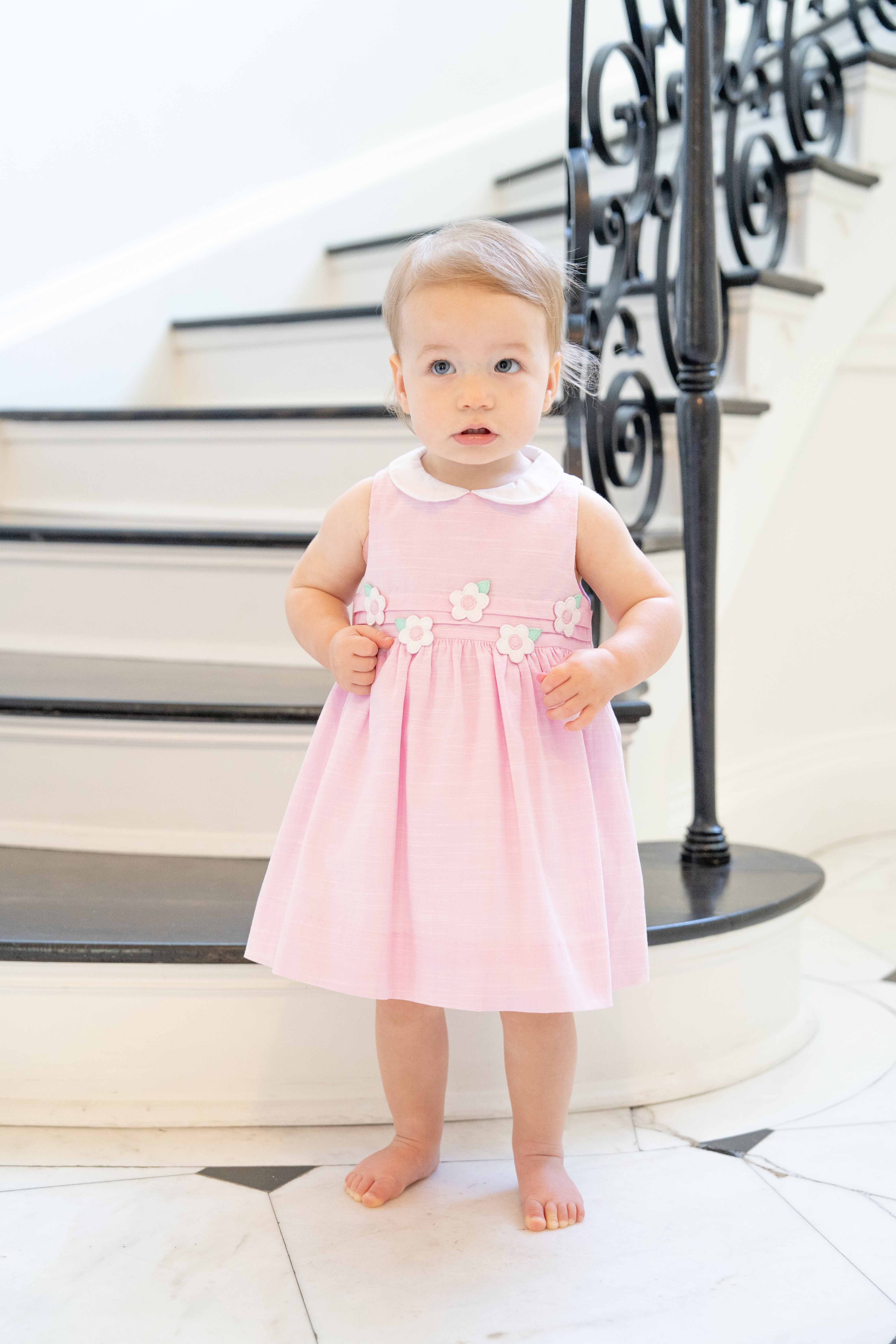 Linen Look Dress & Bloomer With Flowers