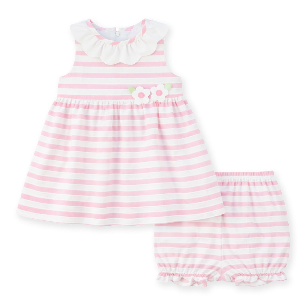 Pink Stripe Dress & Bloomer with Flowers
