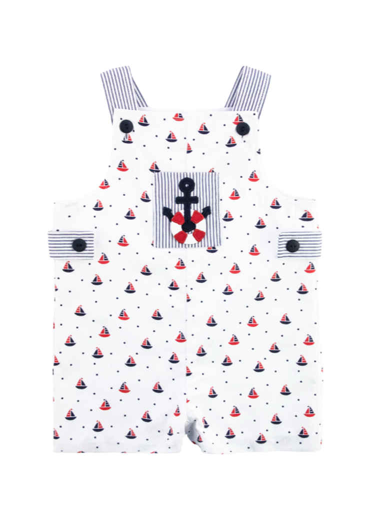Printed Seersucker Shortall With Anchor