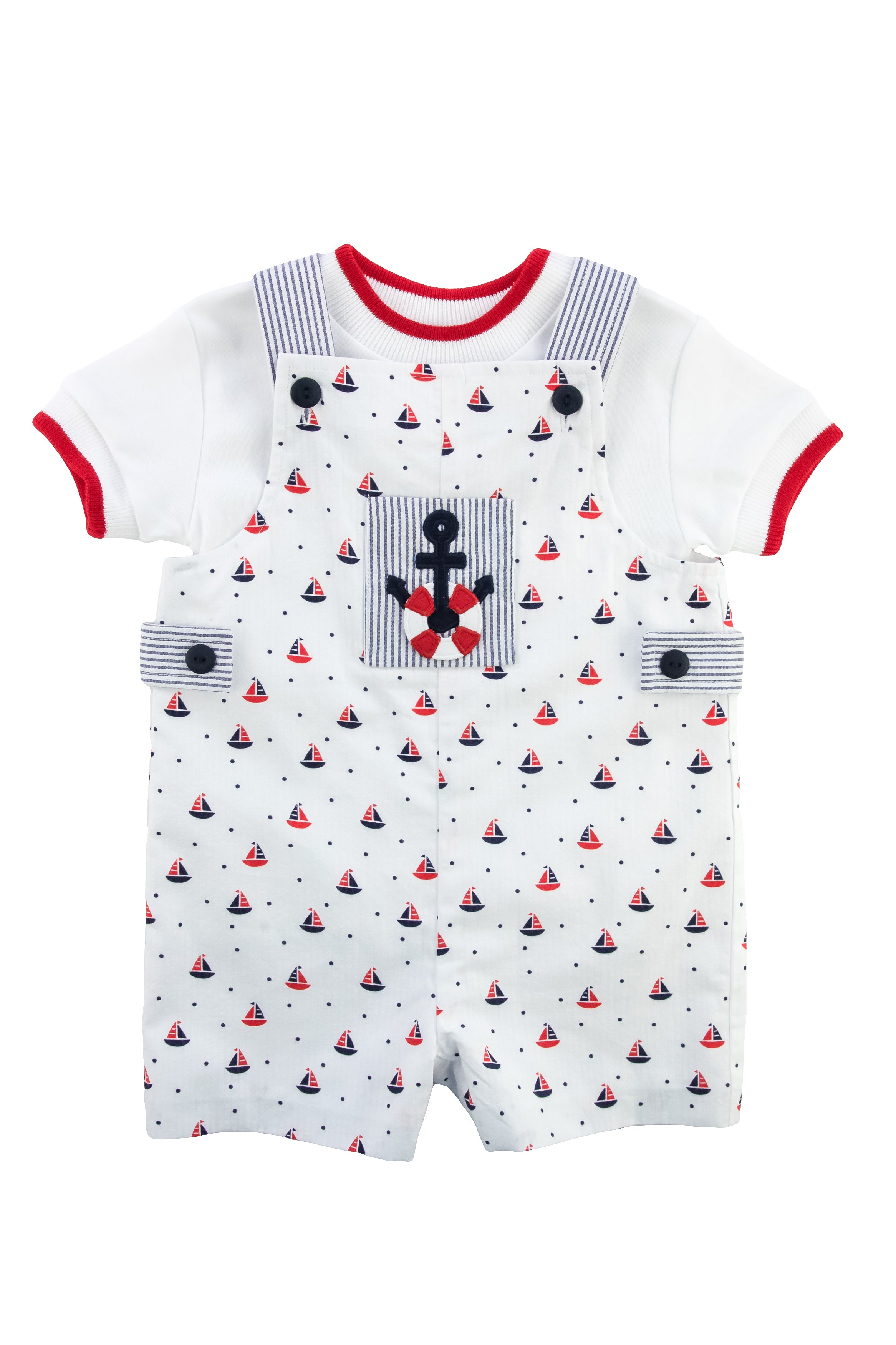 Printed Seersucker Shortall With Anchor