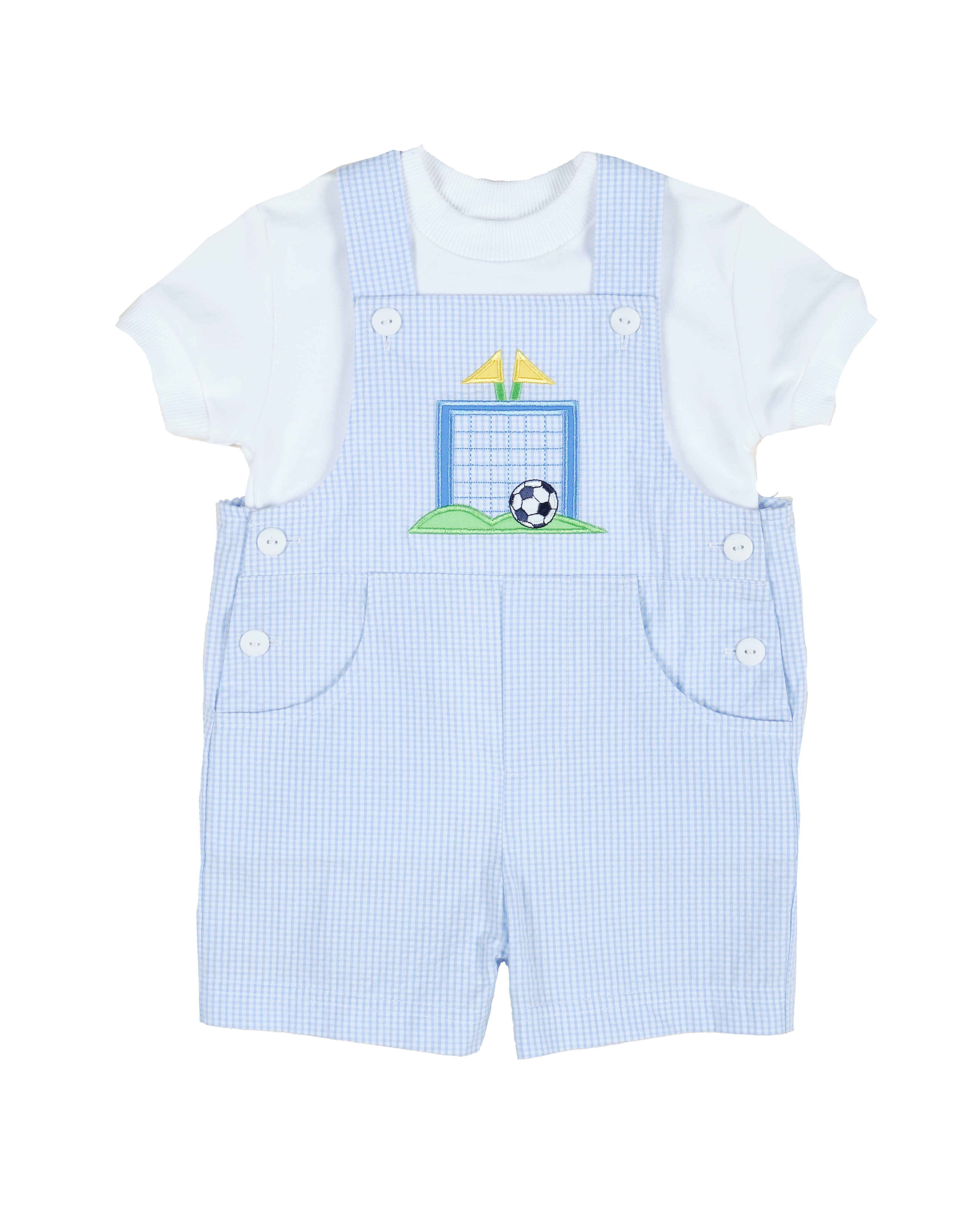 Check Seersucker Shortall With Soccer Goal