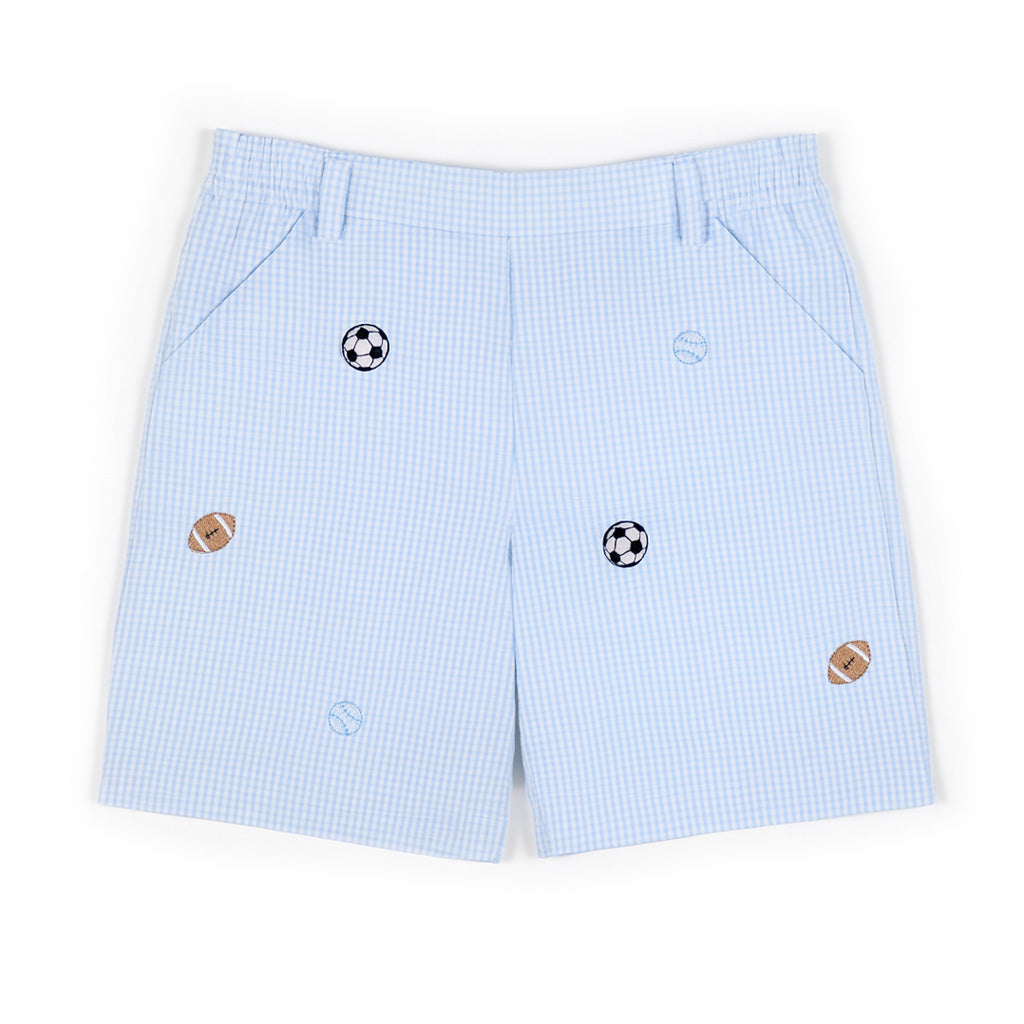 Check Seersucker Short With Embroidered Sport Balls