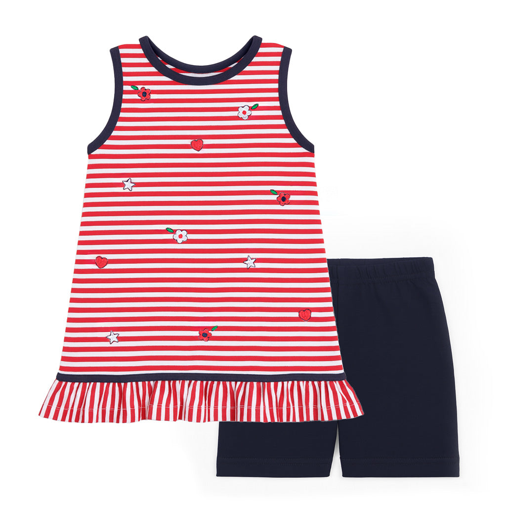Stripe Knit Short Set With Emb Hearts, Stars, Flowers