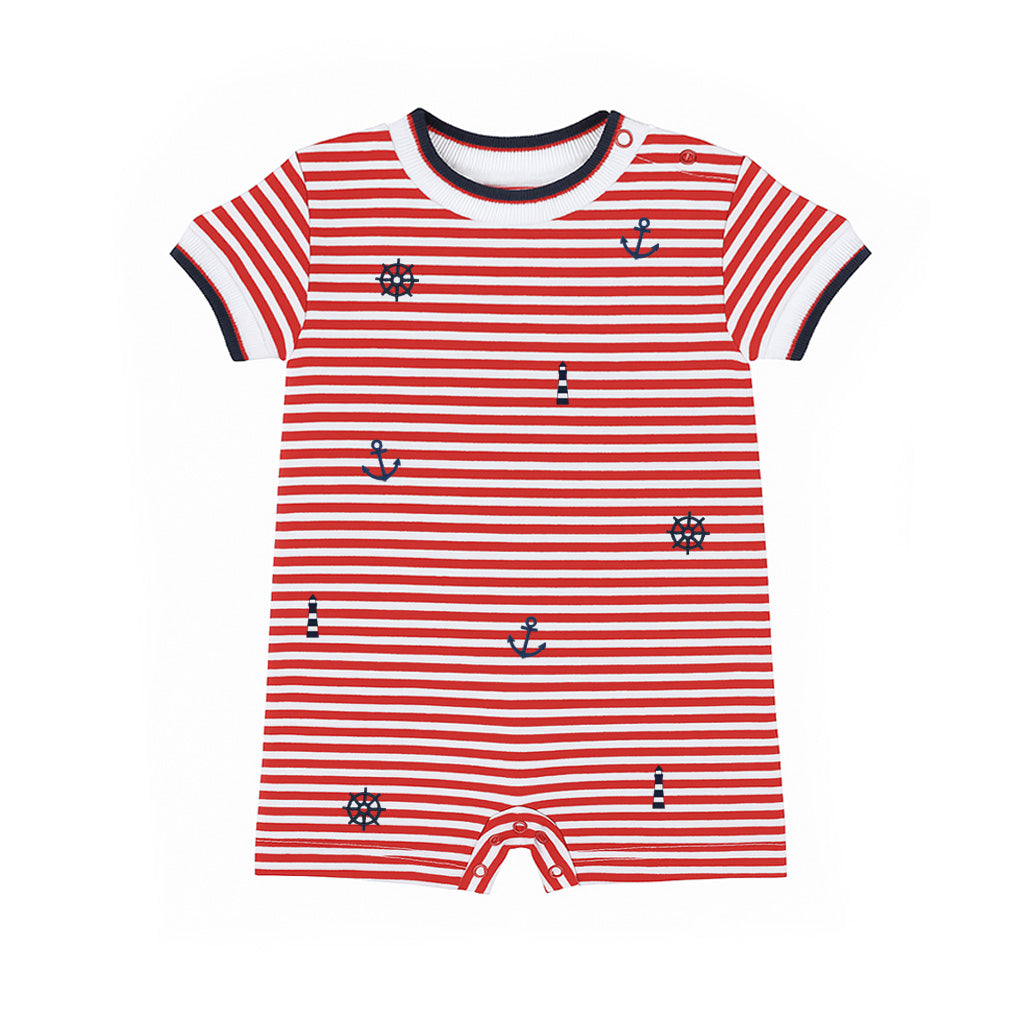 Stripe Knit Shortall With Nautical Embroidery