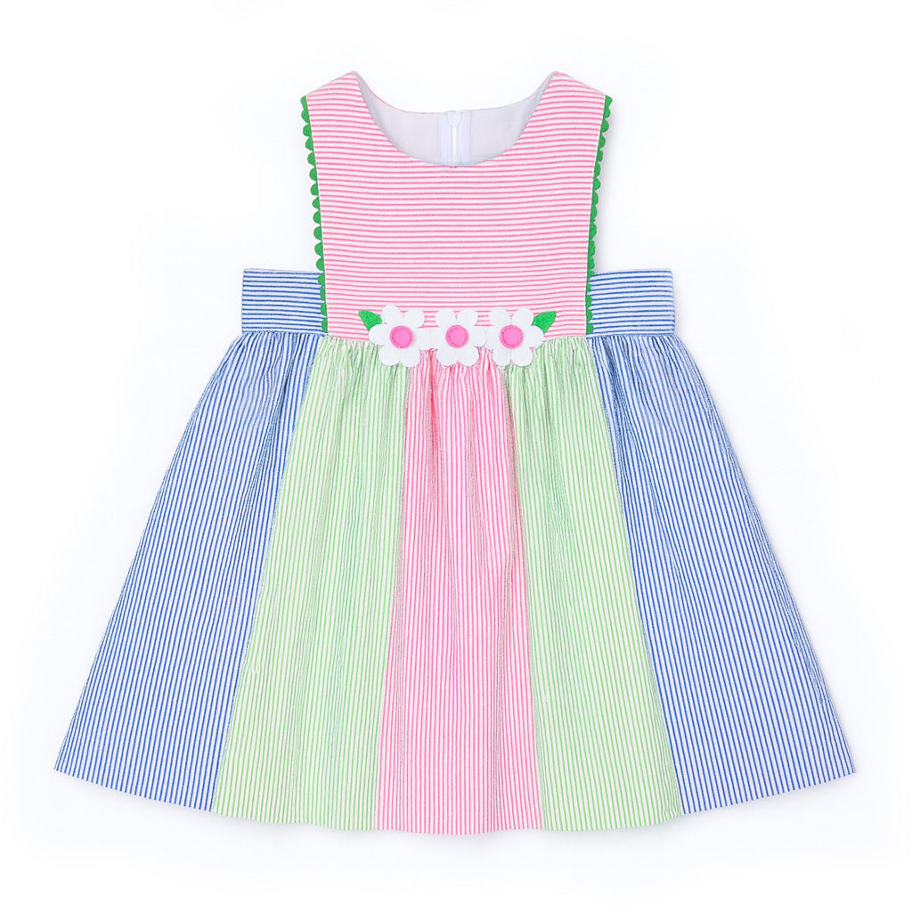 Stripe Seersucker Dress With Flowers
