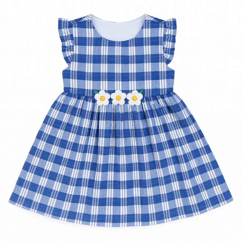 Plaid Seersucker Dress with Flowers 2T