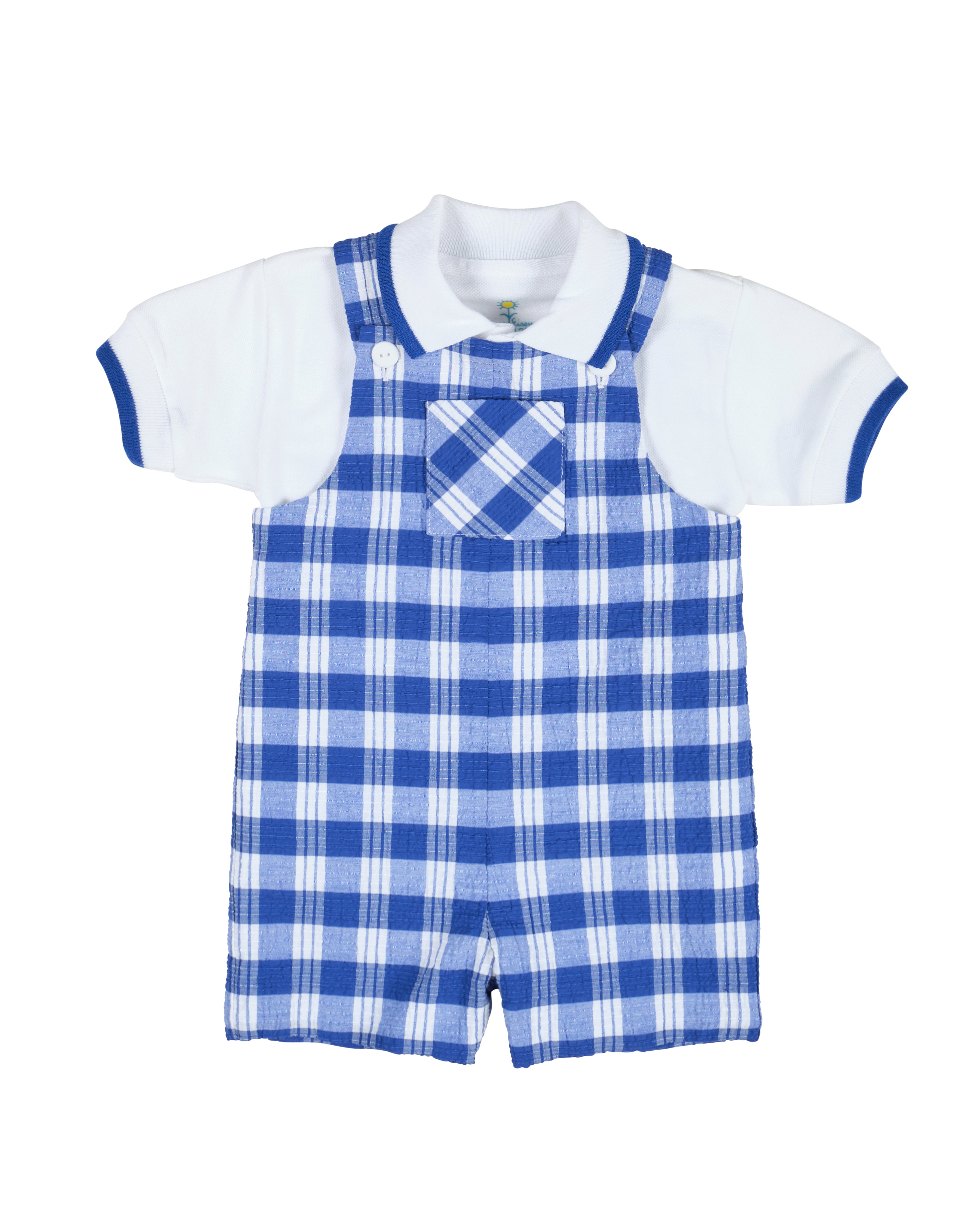 Plaid Seersucker Shortall With Front Pocket
