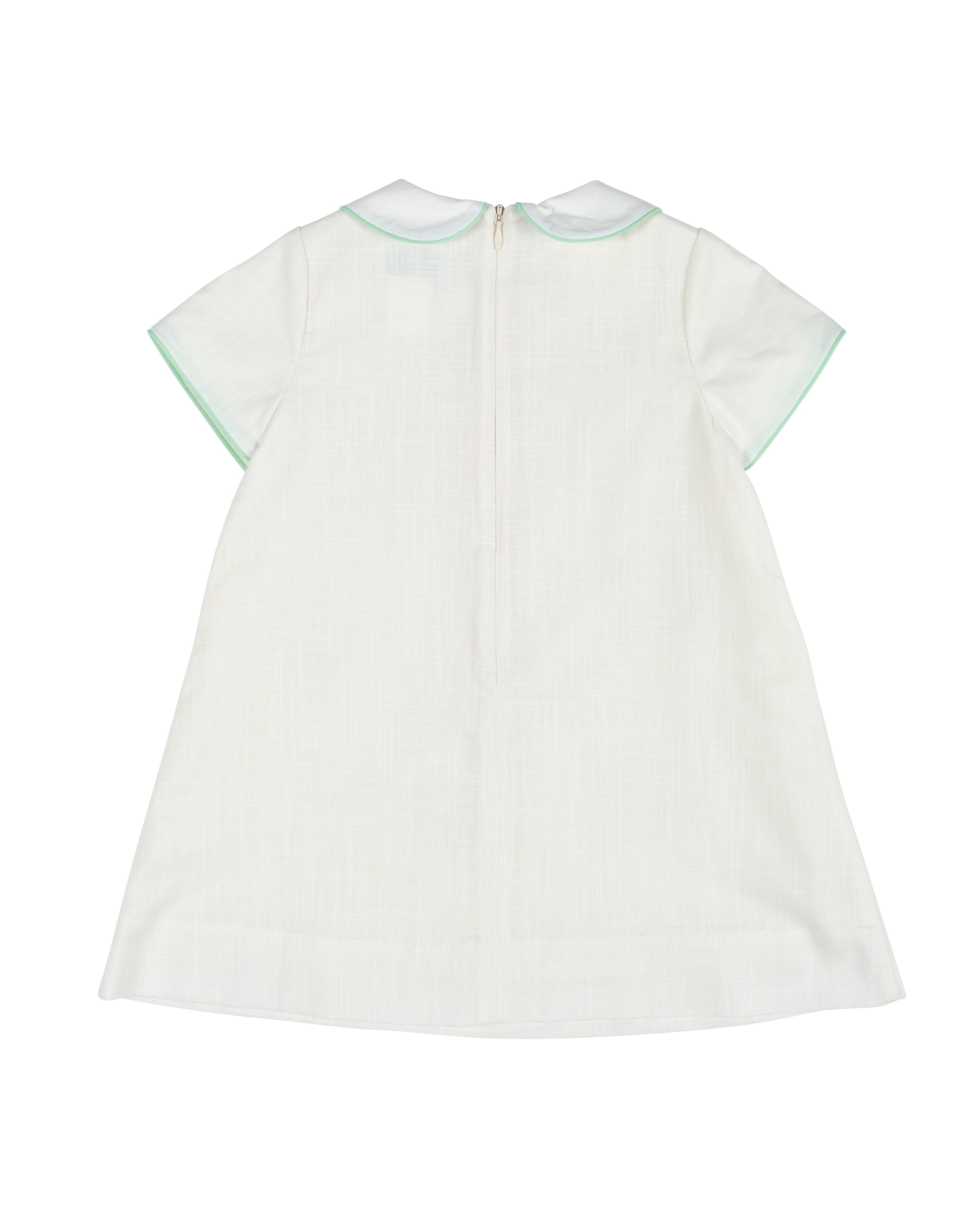 Linen Look Dress With Embroidered Flowers