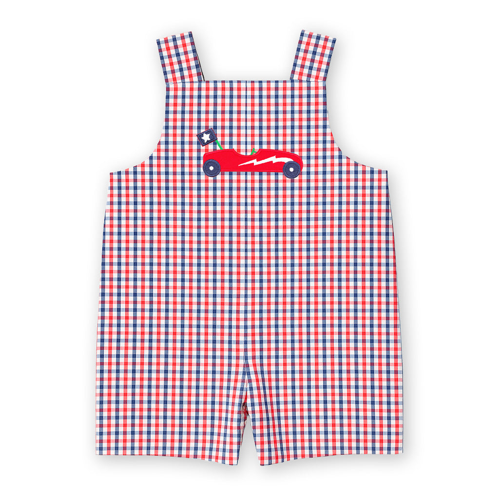 Plaid Seersucker Shortall With Derby Car