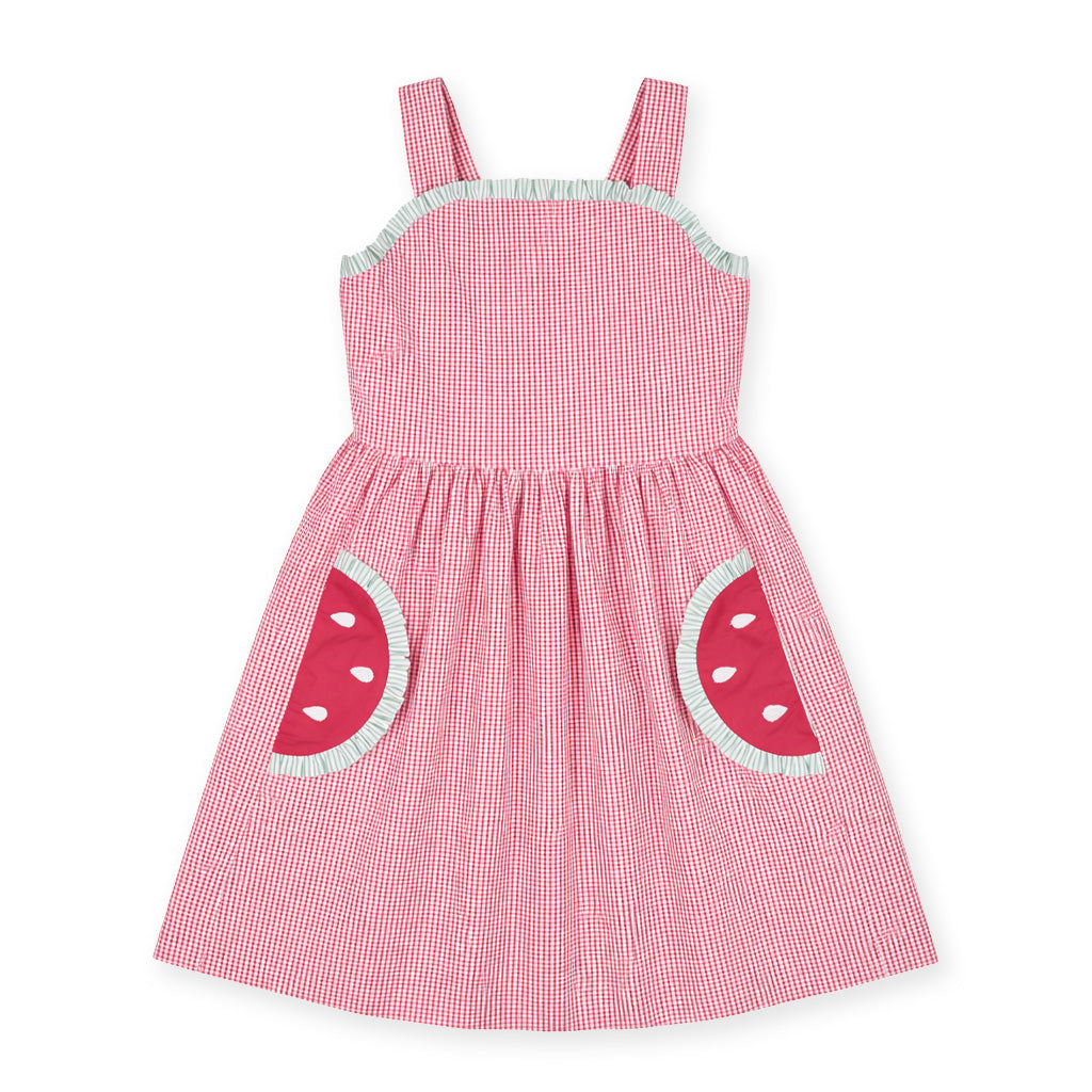 Check Seersucker Dress With Watermelon