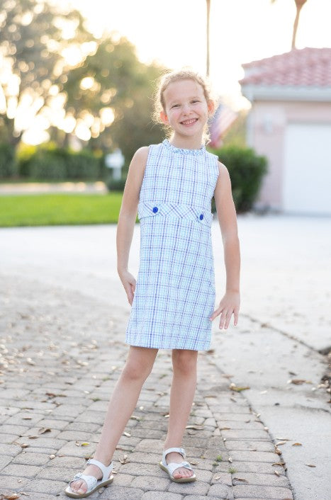 Plaid Seersucker Dress With Button Tabs