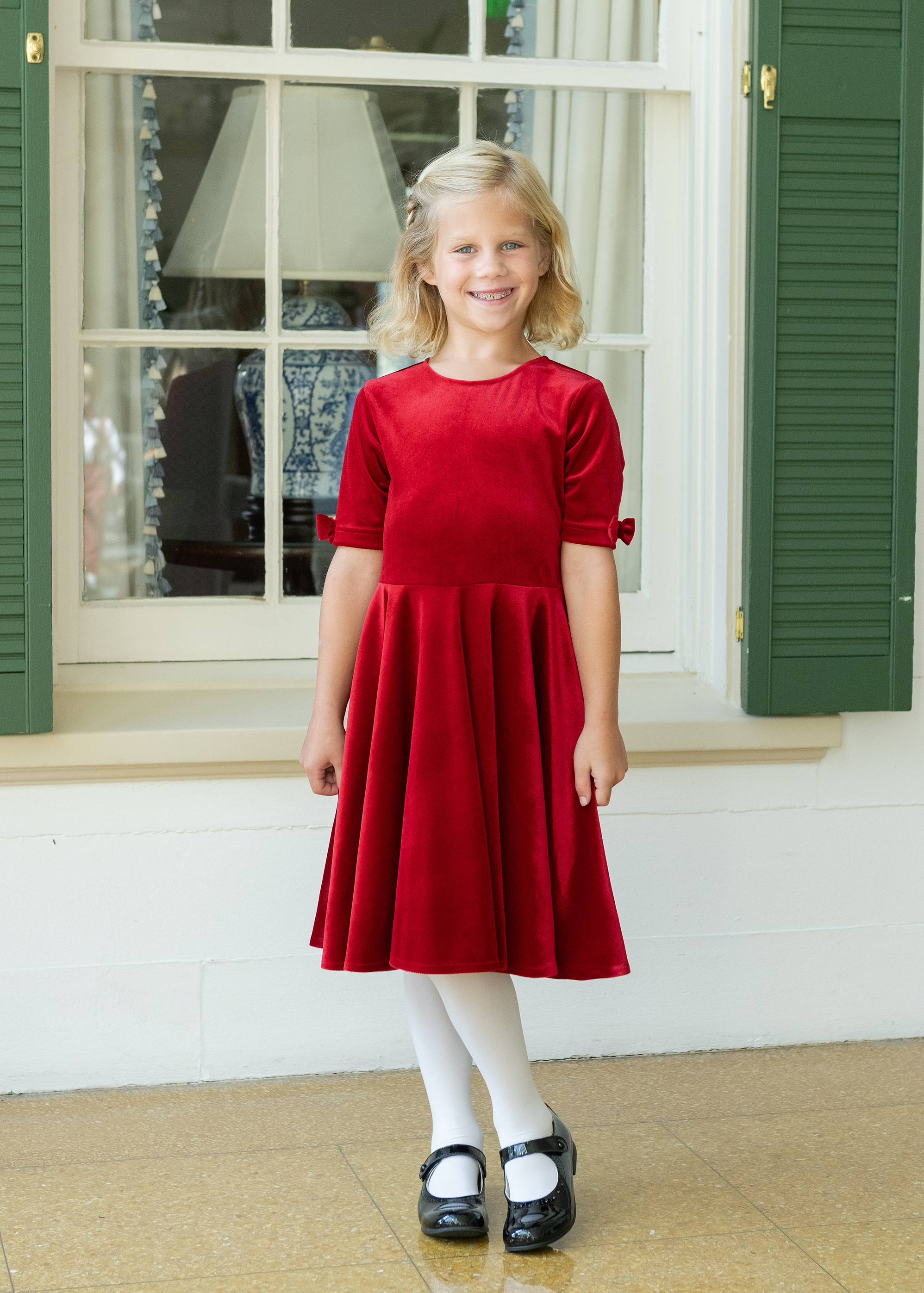 Stretch Velvet Dress With Sleeve Bows