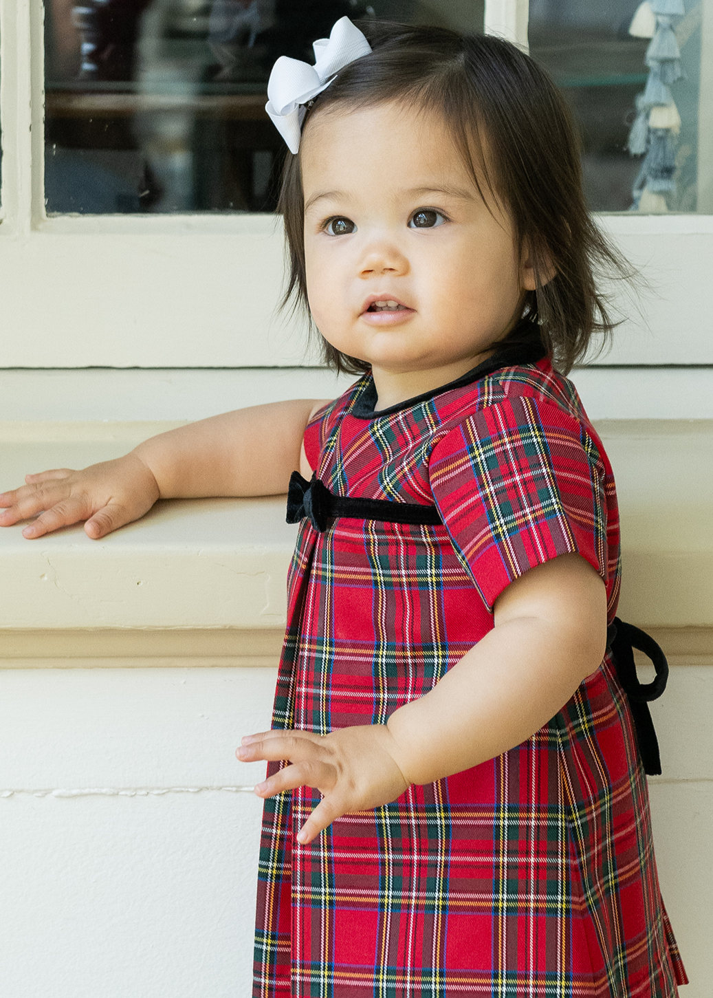 Tartan Plaid Dress With Pleat And Bow