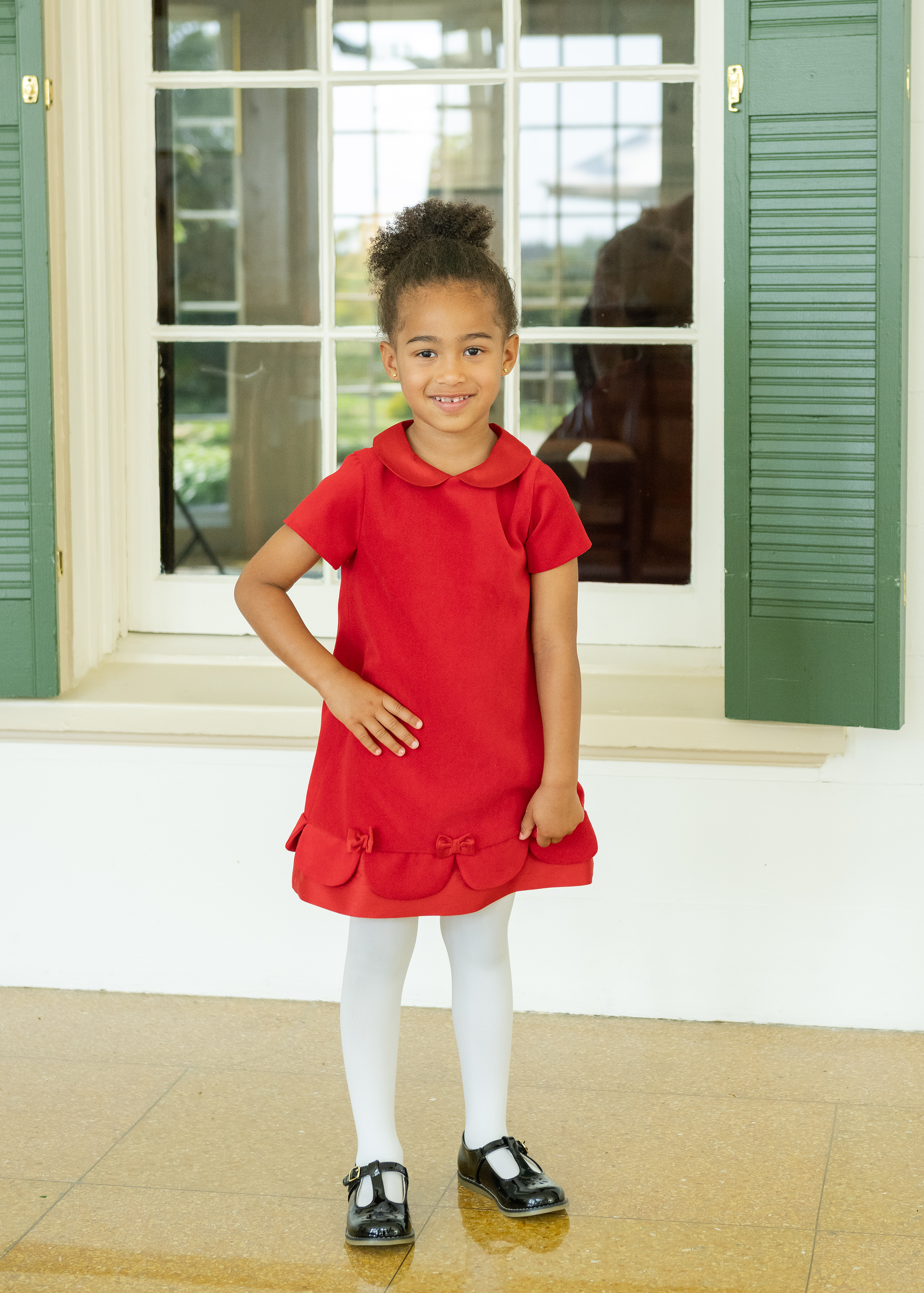 Velvet Dress With Scallop Hem And Bows