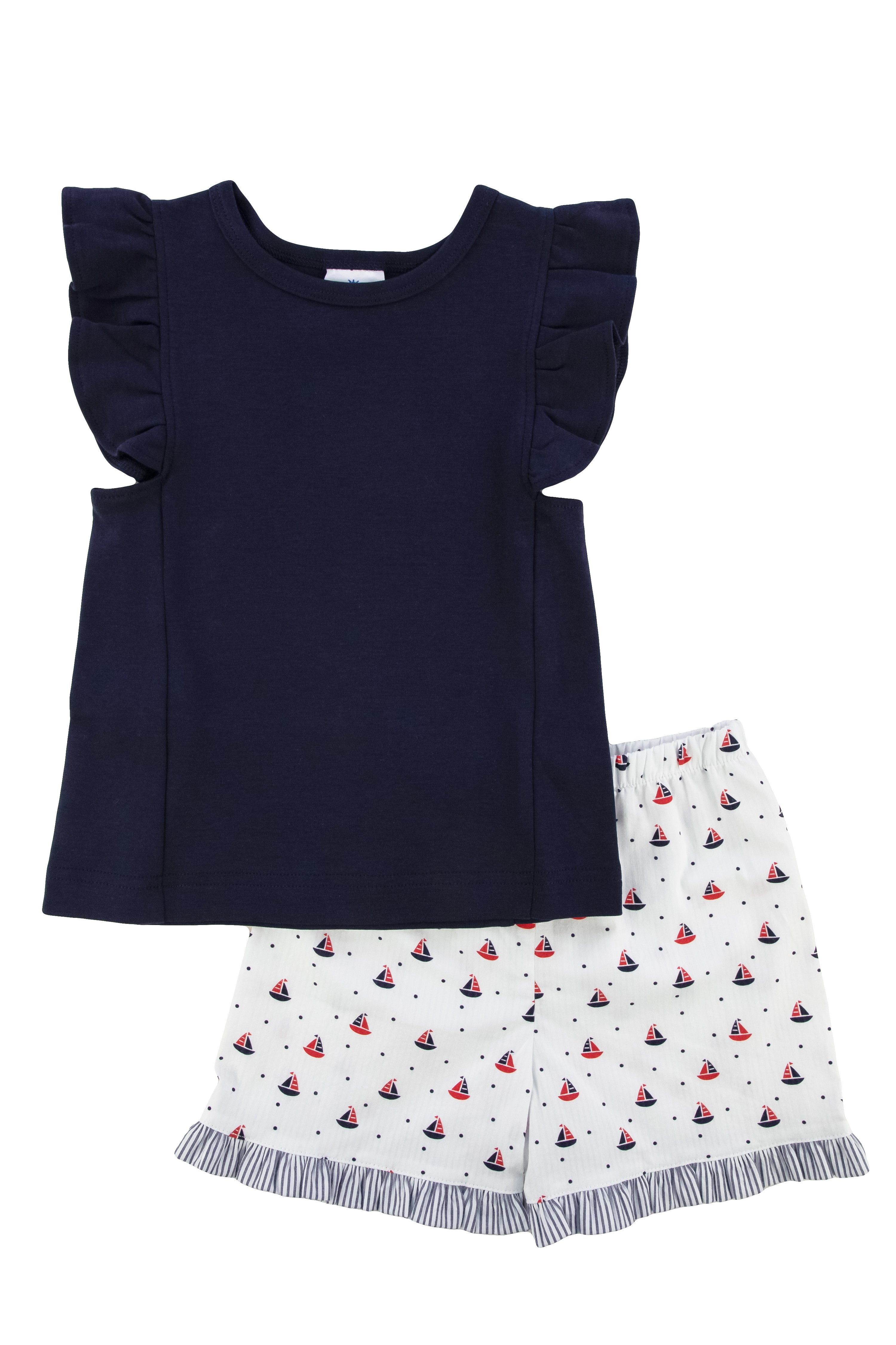 Printed Seersucker Shorts With Ruffle Hem
