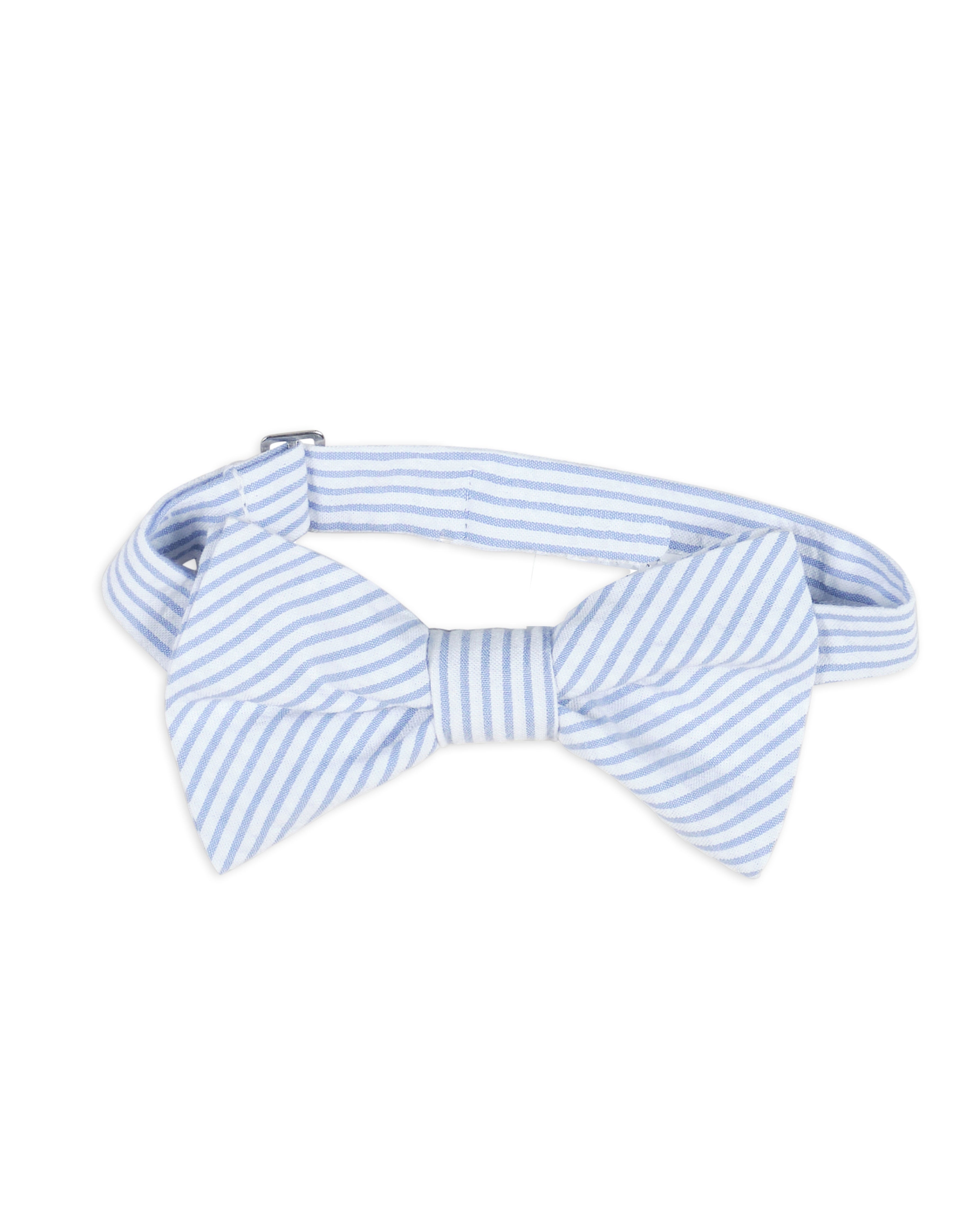 seersucker blue and white stripe bow tie