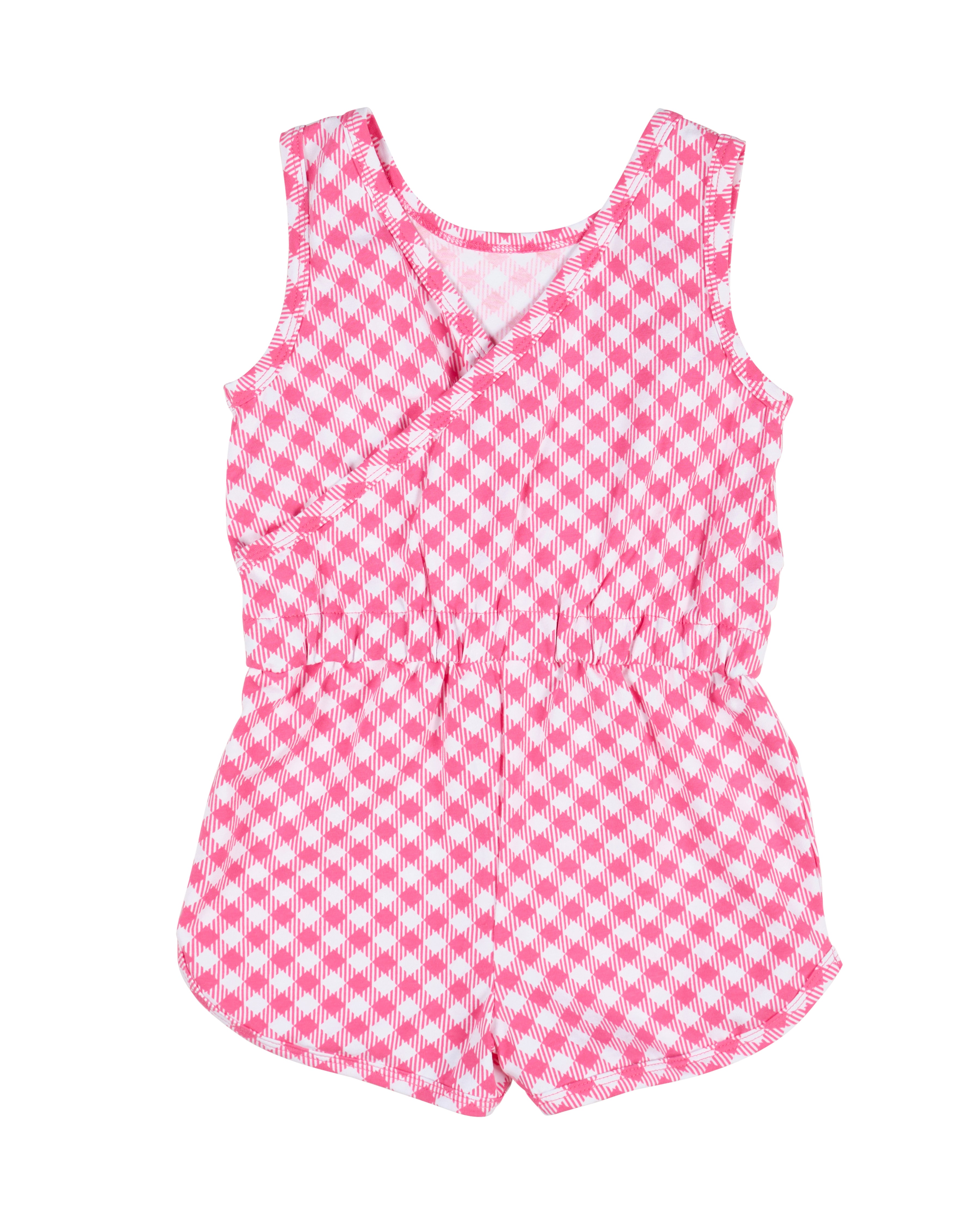 back view of pink gingham jumper