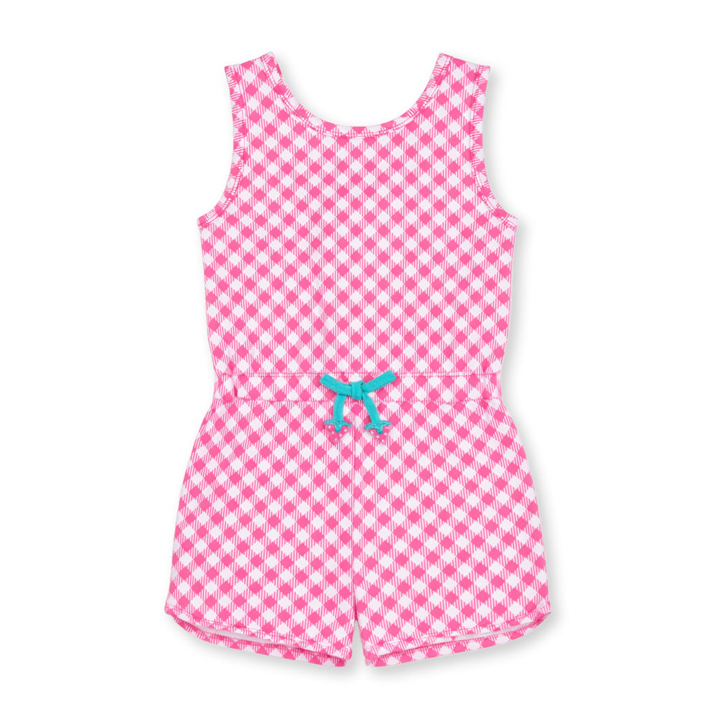 Gingham Print Knit Romper With Strawberries